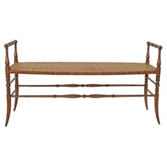 Chiavarina Bench in Wood and the Original Cane Seat, Italy 1950s