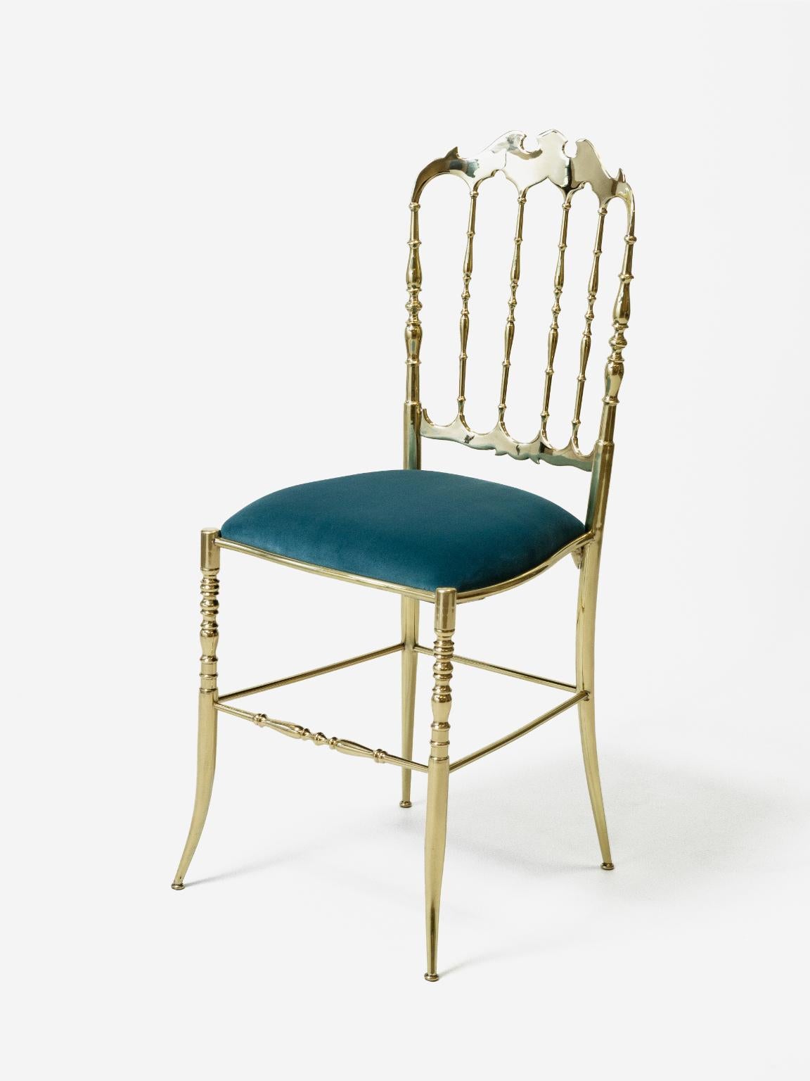 Mid-Century Modern Chiavari Brass Dining Chair Light Blue Turquoise Mid-Century Unique Piece For Sale