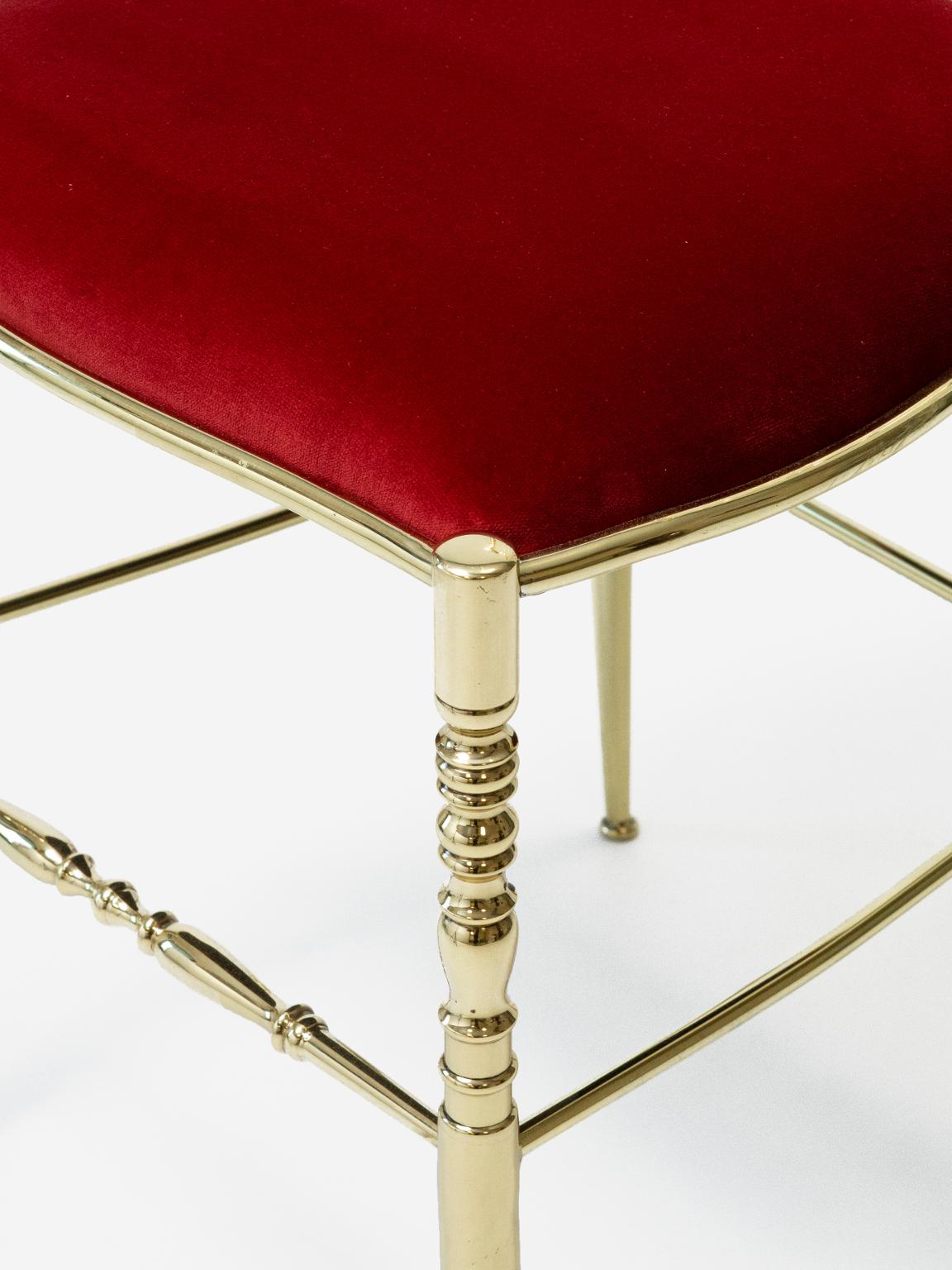 Mid-Century Modern Chiavari Brass dining chair red mid-century unique piece For Sale
