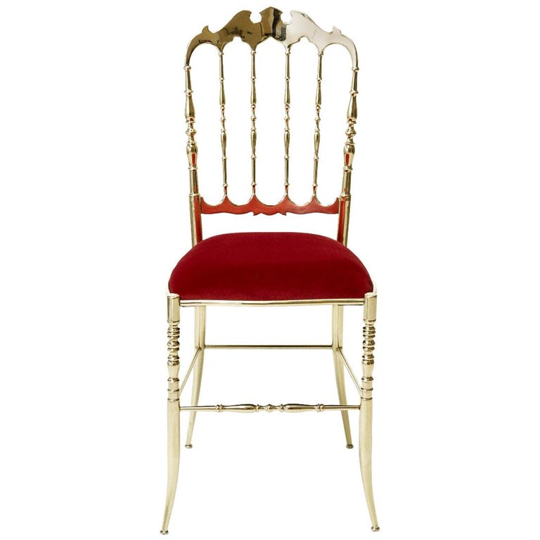 Chiavari Brass dining chair red mid-century unique piece For Sale