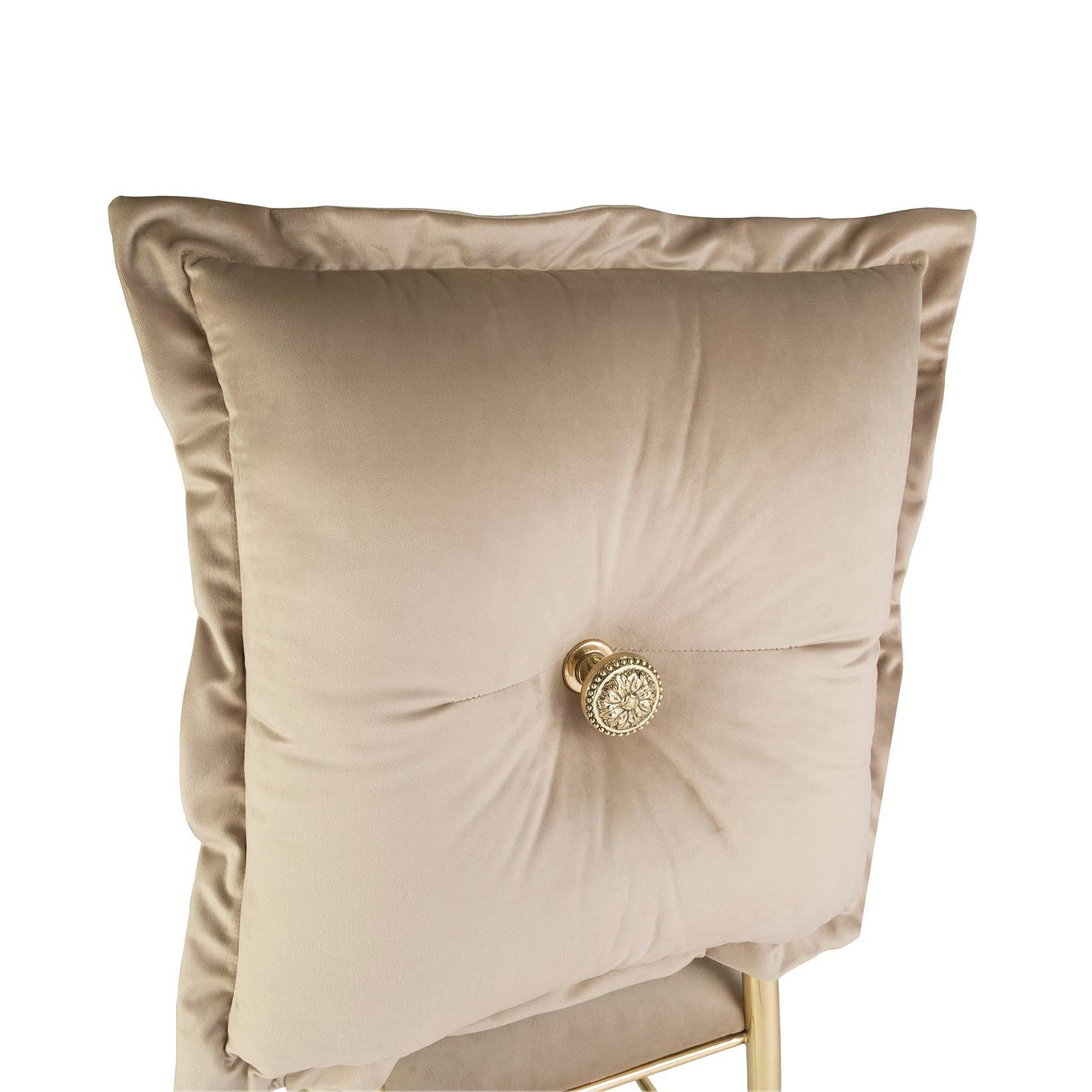 Polished Modern Classic Chiavarina Dining Chair, Beige Velvet Upholstery, Brass Cast Foot For Sale