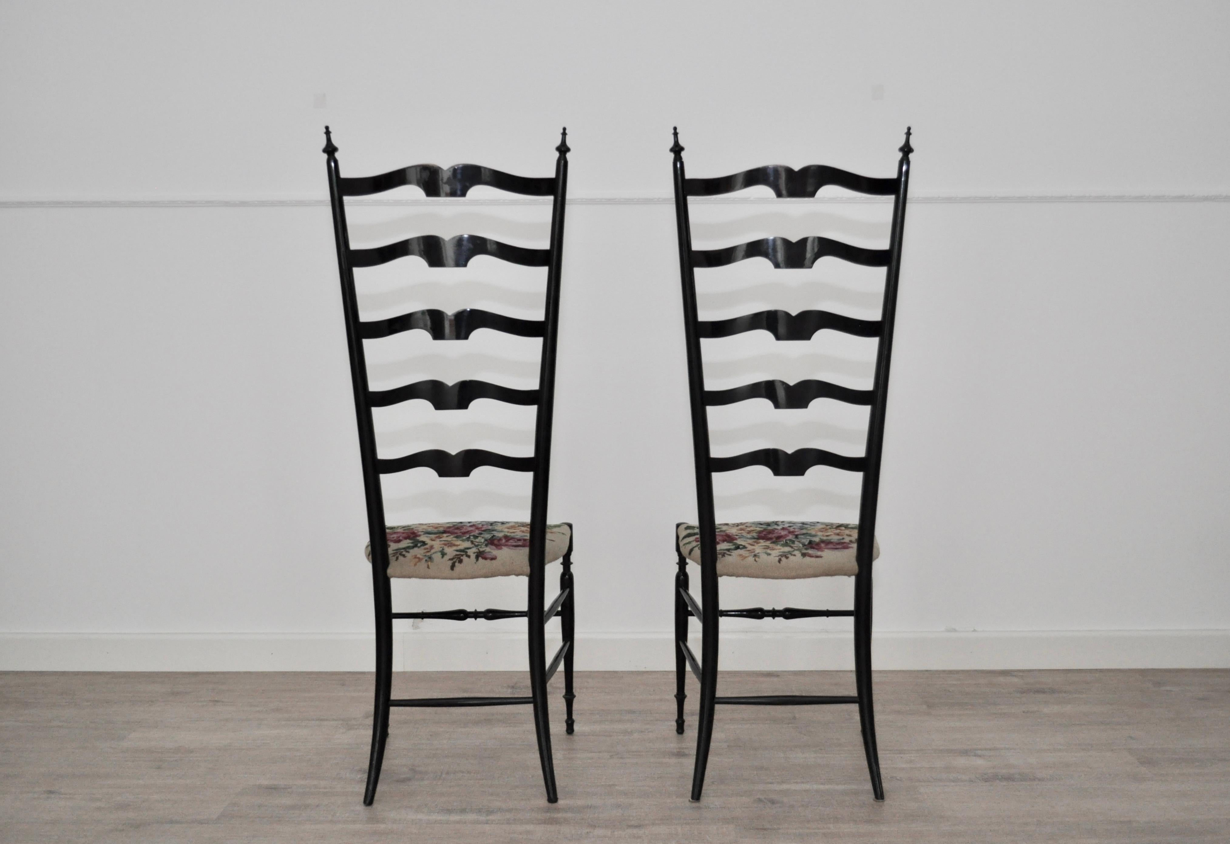 Mid-20th Century Chiavarine Chairs, Dark Maple Glossy Varnished, 1968s For Sale