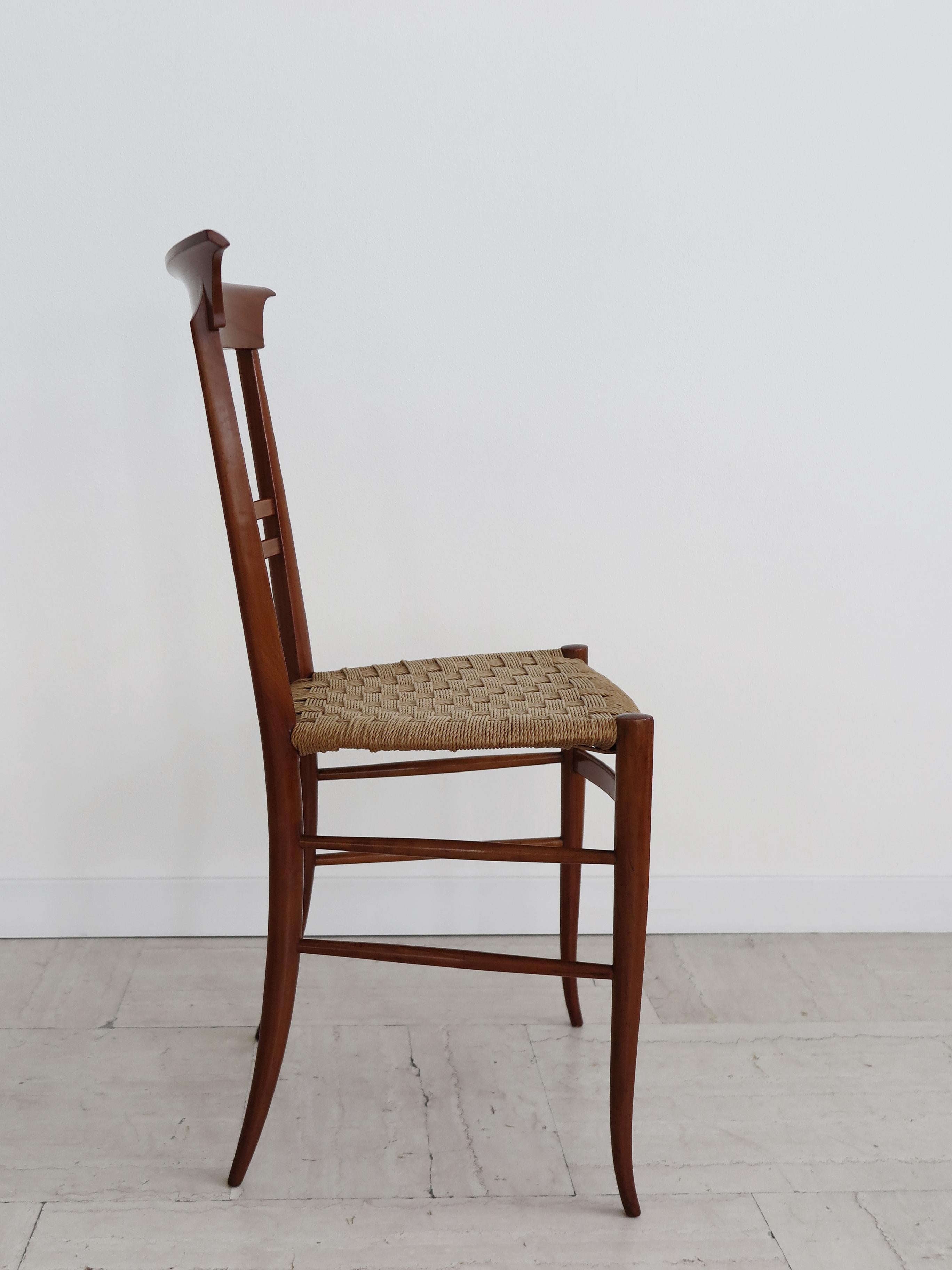 Chiavarine Italian Midcentury Wood and Rope Dining Chairs, 1960s 5