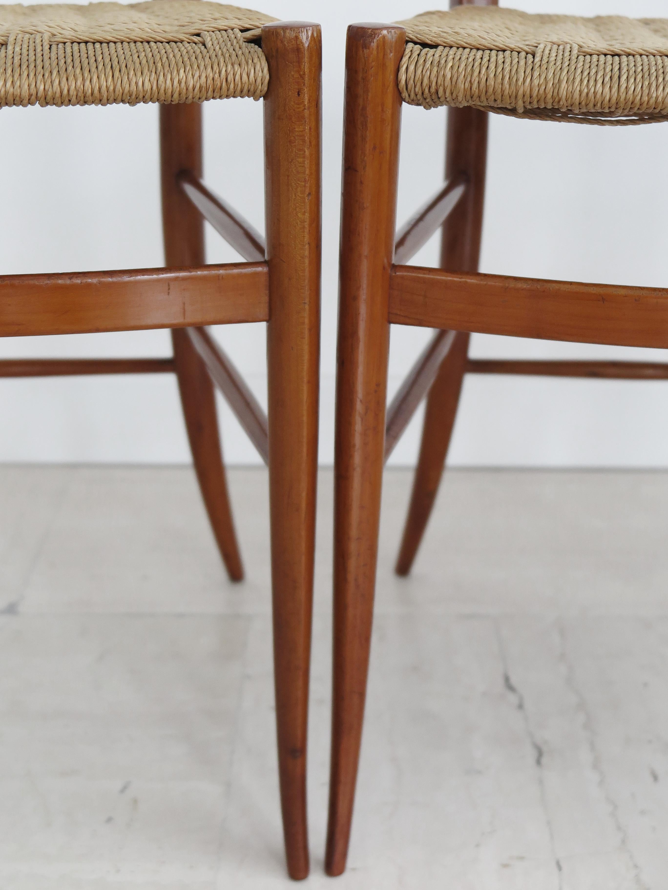 Chiavarine Italian Midcentury Wood and Rope Dining Chairs, 1960s 9