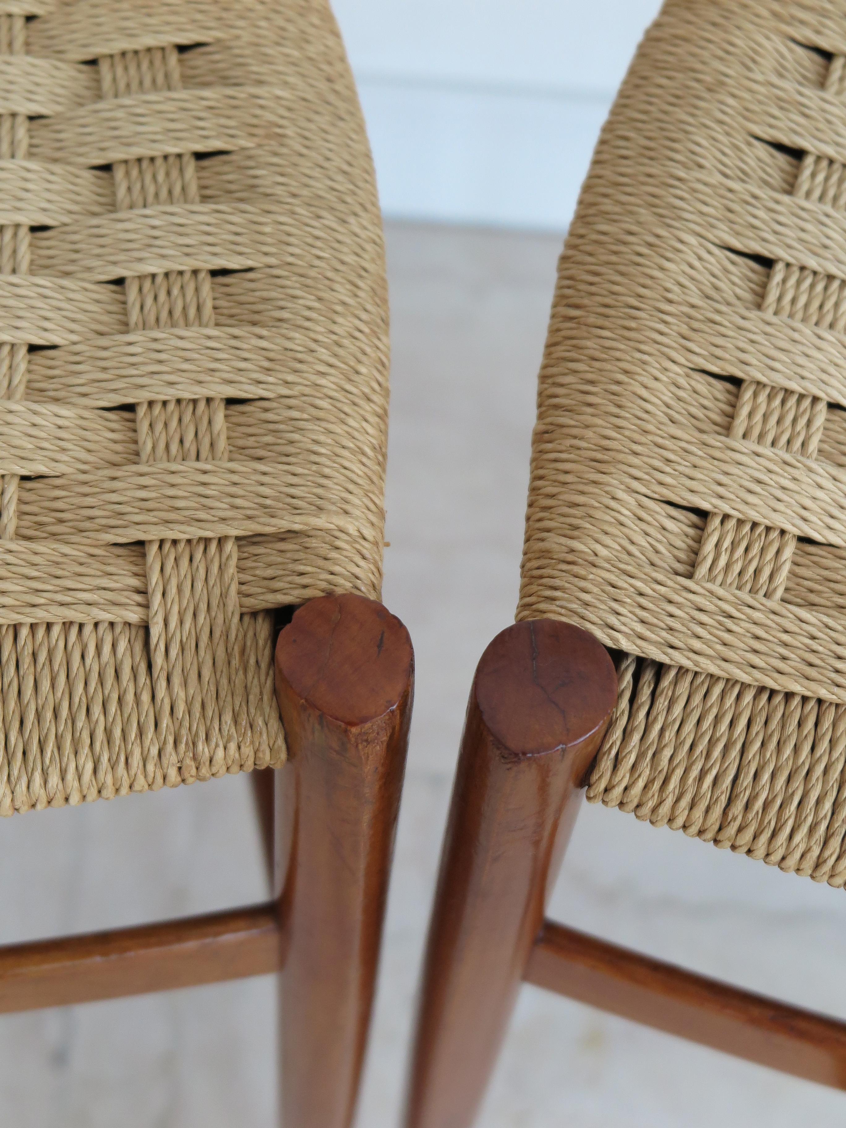 Chiavarine Italian Midcentury Wood and Rope Dining Chairs, 1960s 11