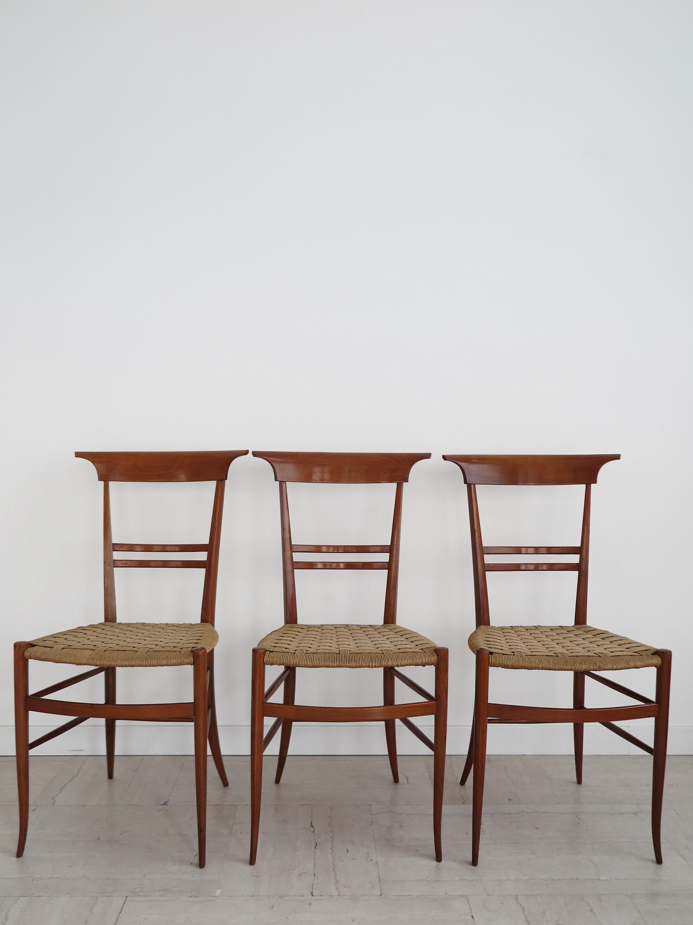 Mid-Century Modern Chiavarine Italian Midcentury Wood and Rope Dining Chairs, 1960s