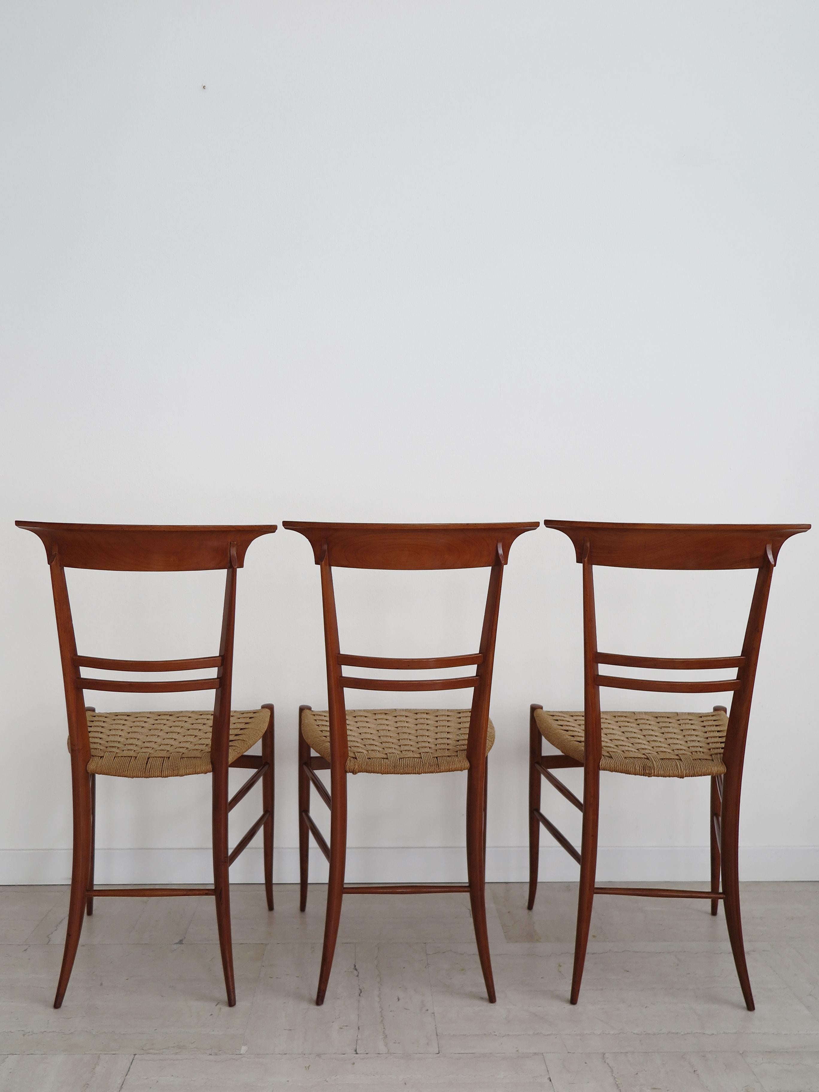 Chiavarine Italian Midcentury Wood and Rope Dining Chairs, 1960s In Good Condition In Reggio Emilia, IT