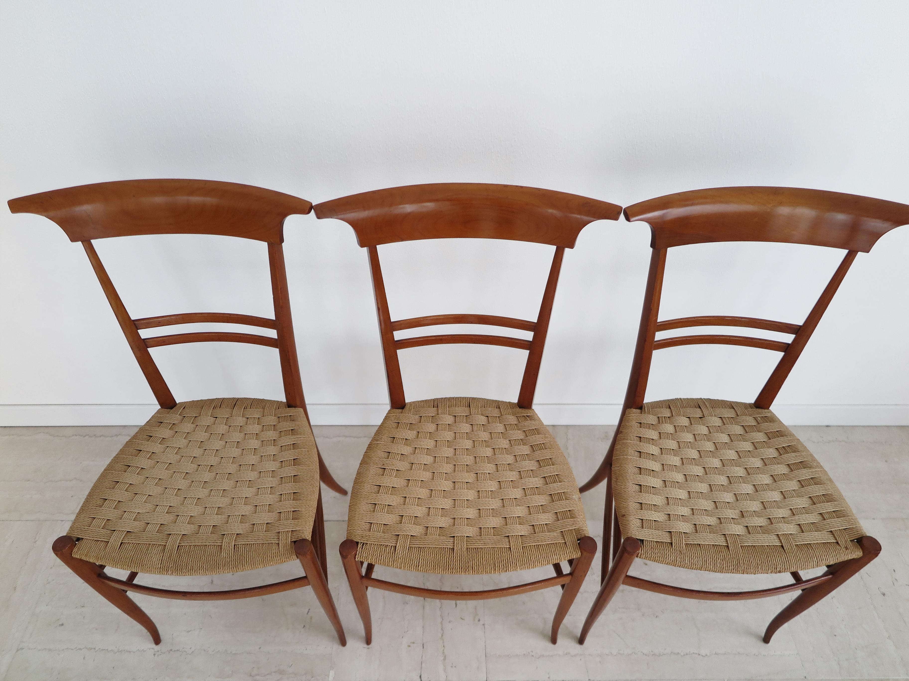 Mid-20th Century Chiavarine Italian Midcentury Wood and Rope Dining Chairs, 1960s