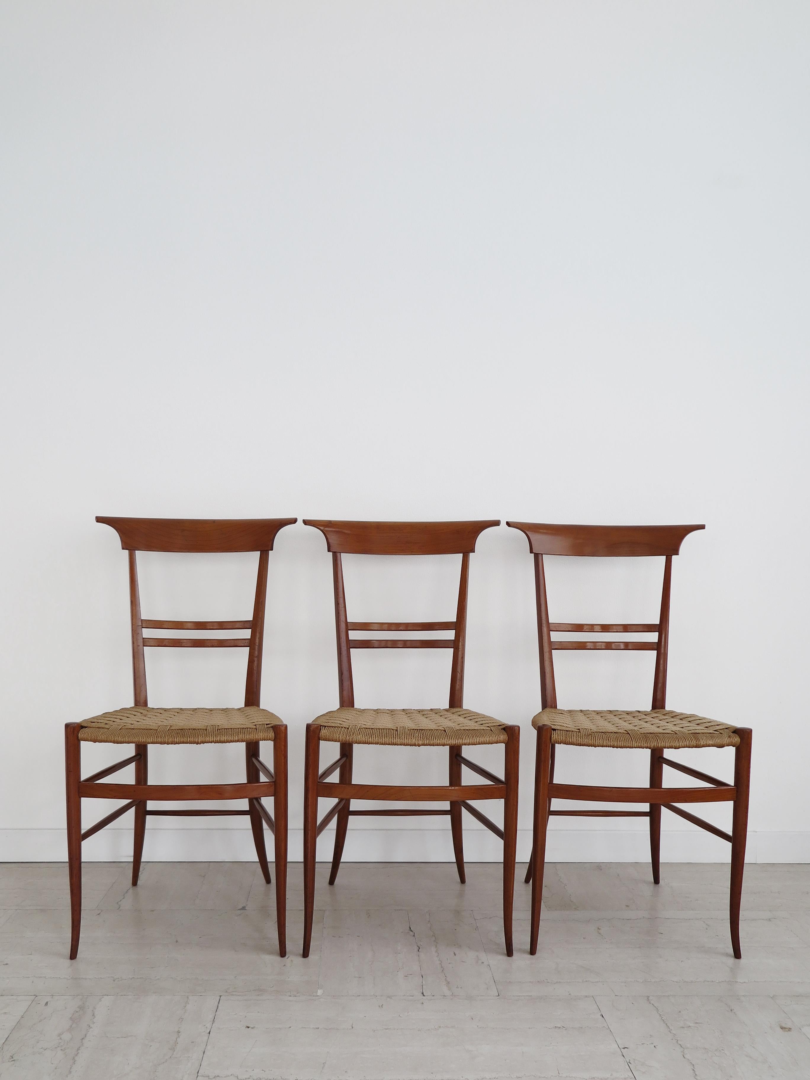 Chiavarine Italian Midcentury Wood and Rope Dining Chairs, 1960s 1