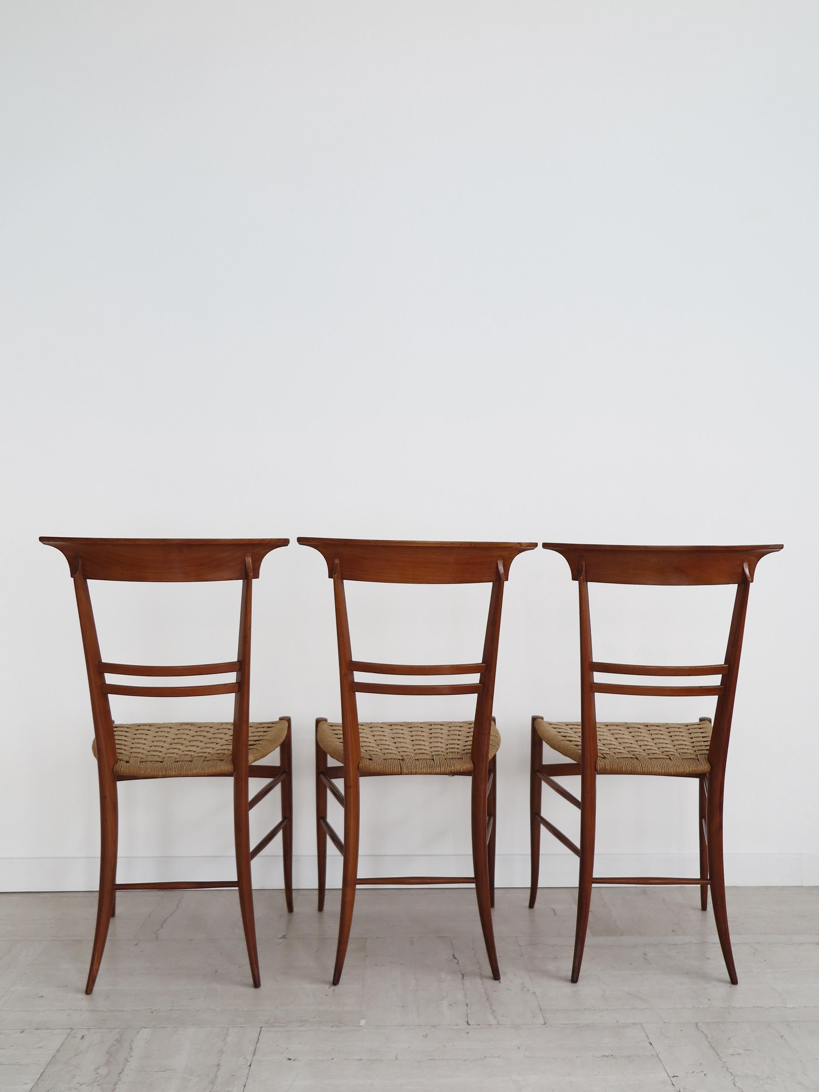 Chiavarine Italian Midcentury Wood and Rope Dining Chairs, 1960s 2