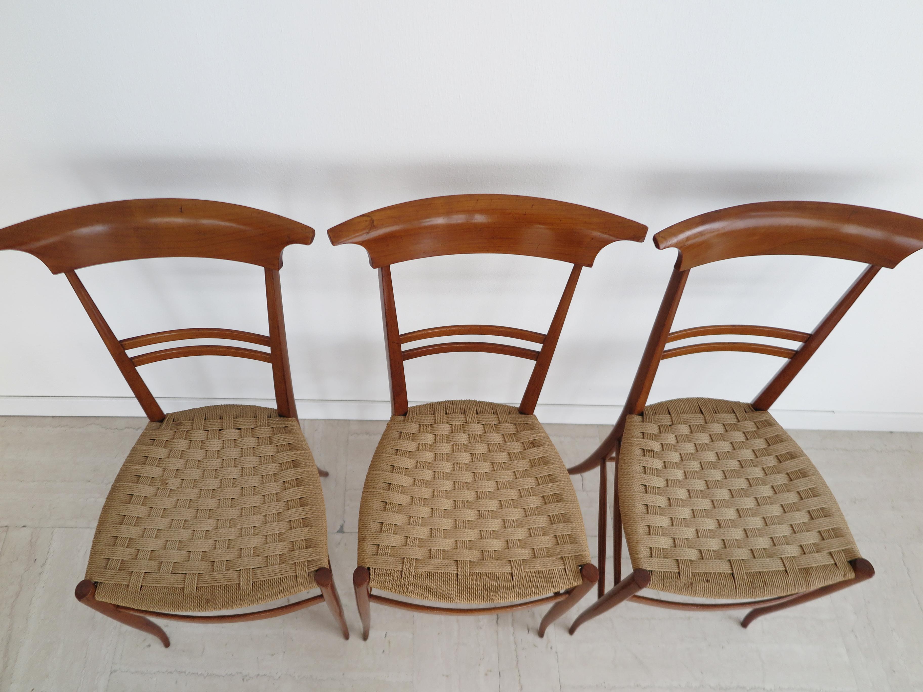 Chiavarine Italian Midcentury Wood and Rope Dining Chairs, 1960s 3