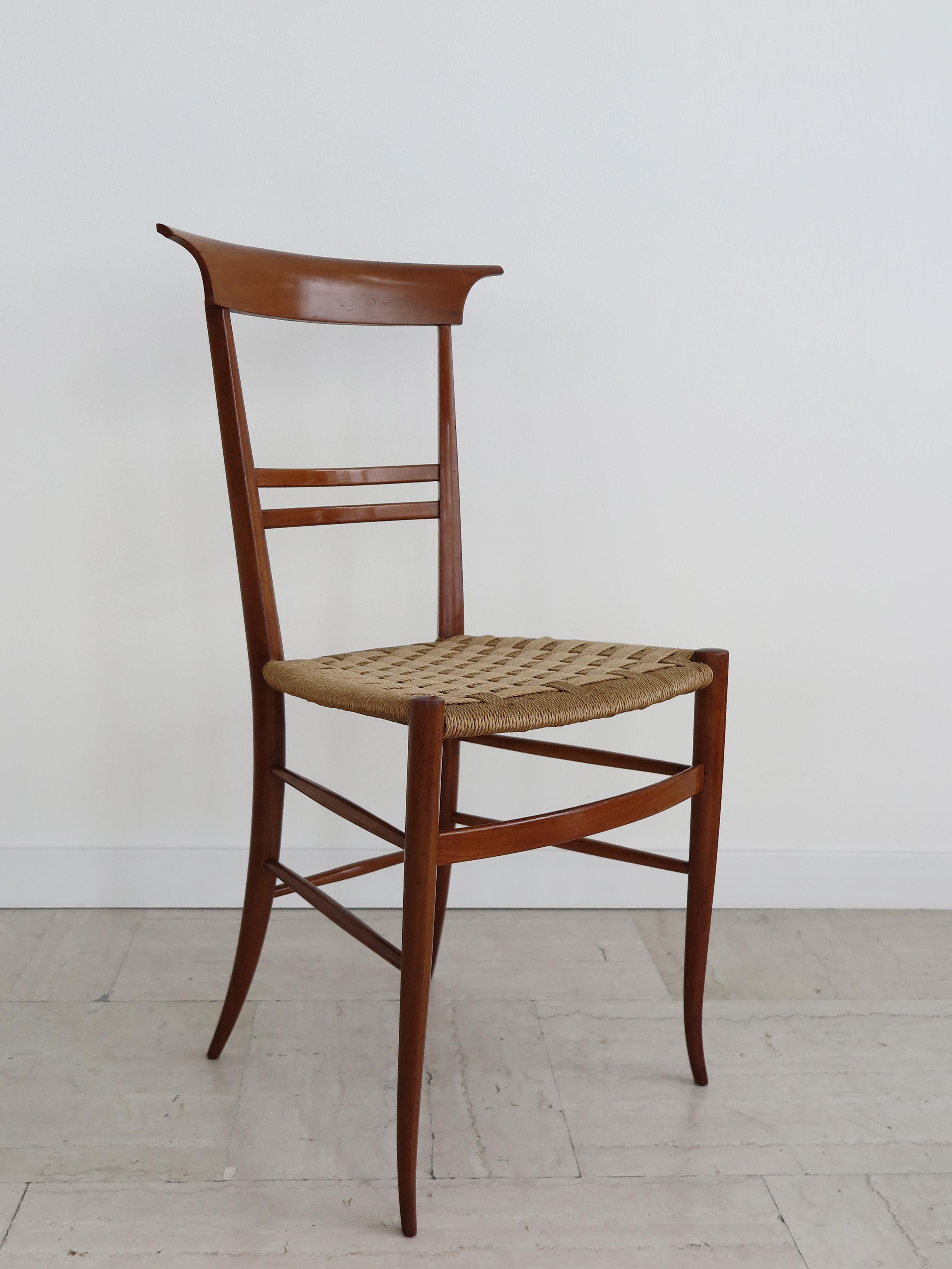 Chiavarine Italian Midcentury Wood and Rope Dining Chairs, 1960s 4