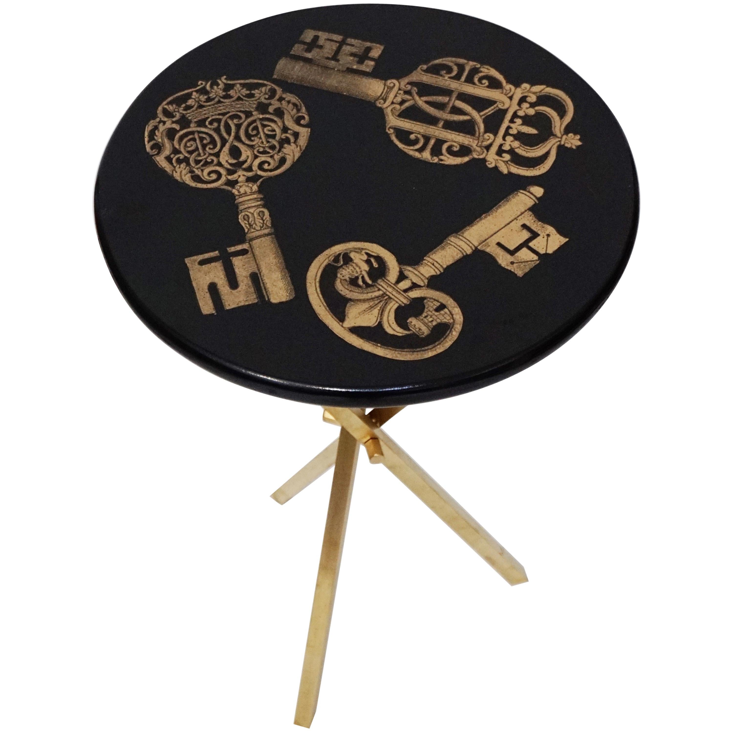 'Chiavi' Brass Tripod Side Table by Piero Fornasetti, circa 1960s Italy, Signed