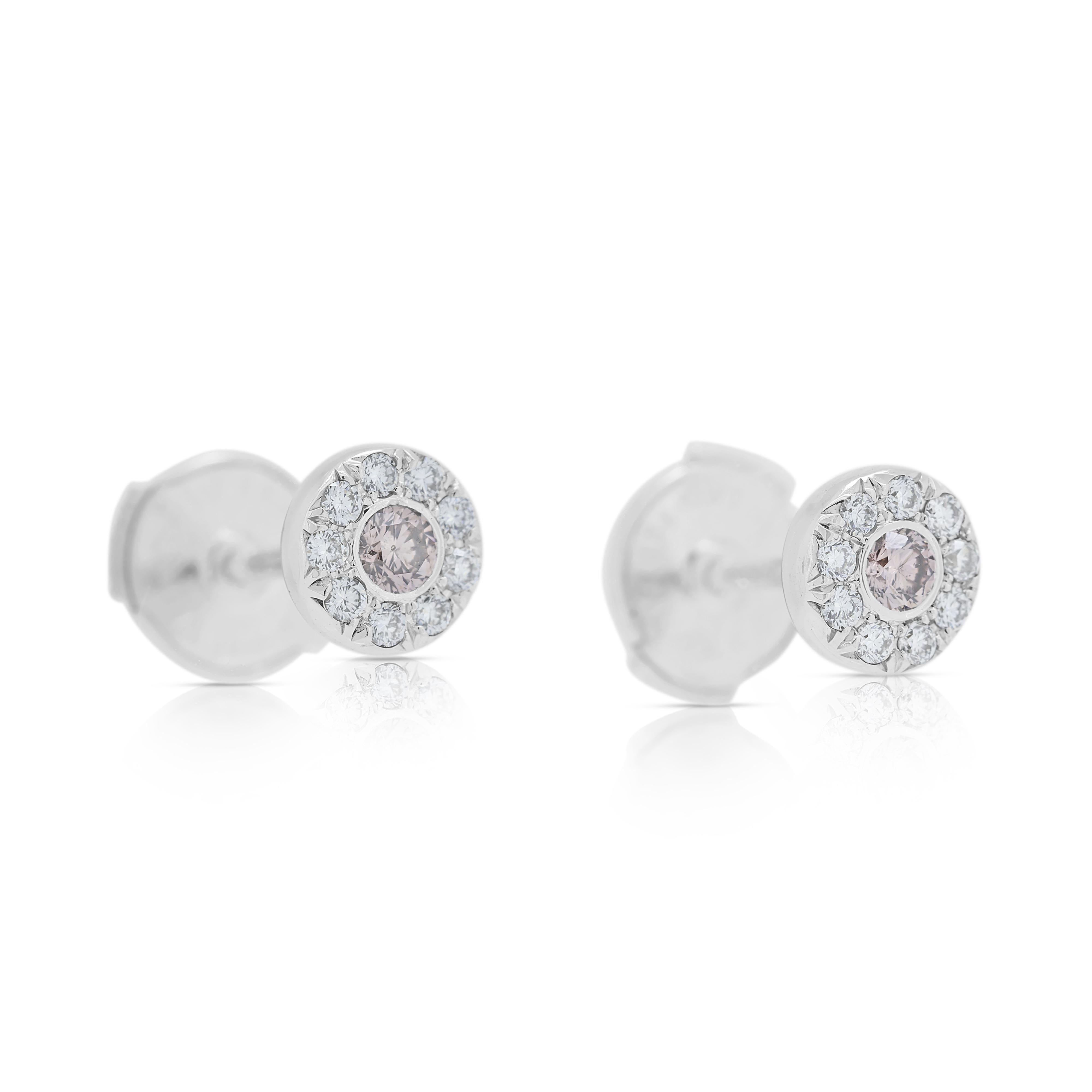 Clous d'oreilles chics en or blanc 18 carats avec diamants naturels roses et blancs de 0,21 carat Pour femmes en vente