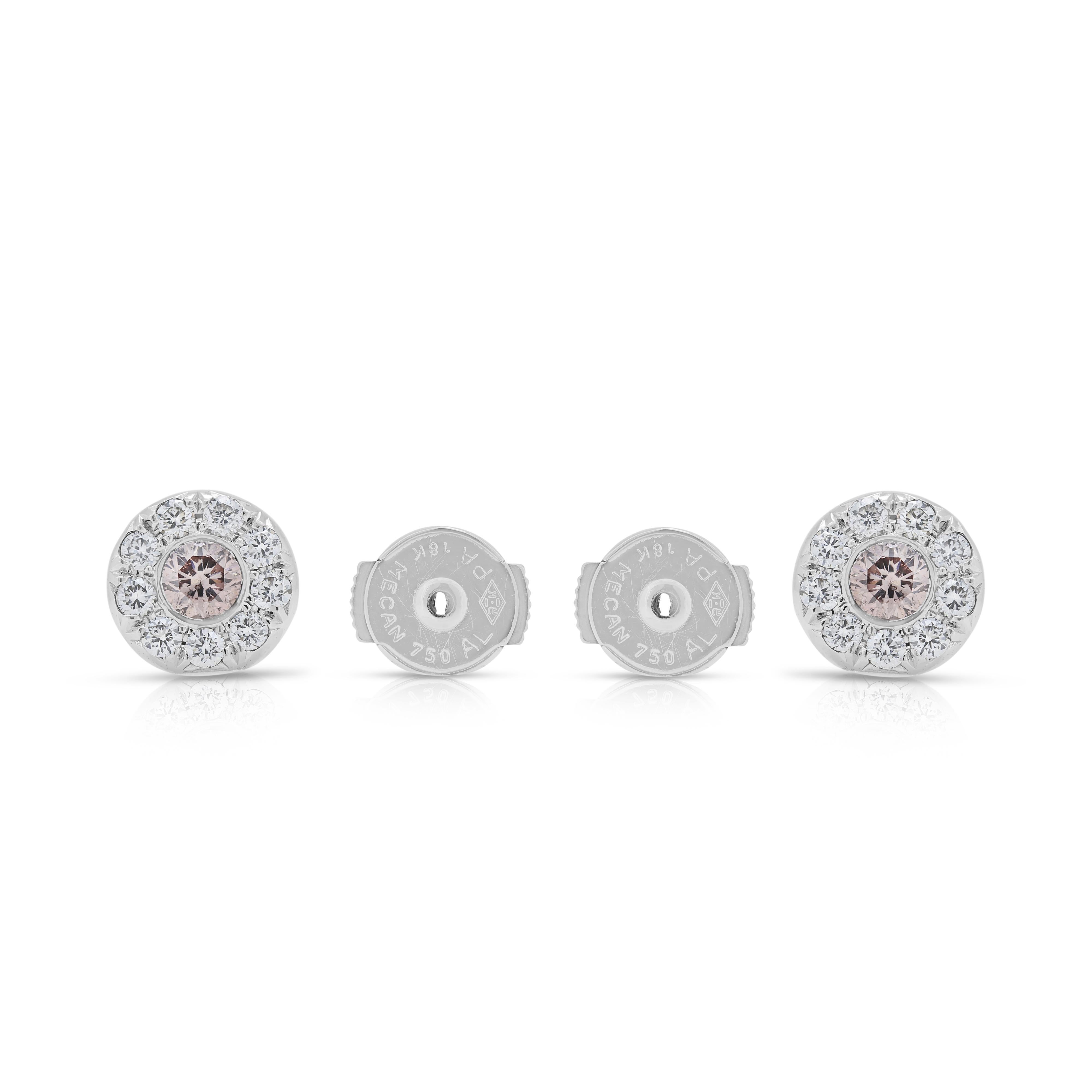 Clous d'oreilles chics en or blanc 18 carats avec diamants naturels roses et blancs de 0,21 carat en vente 2