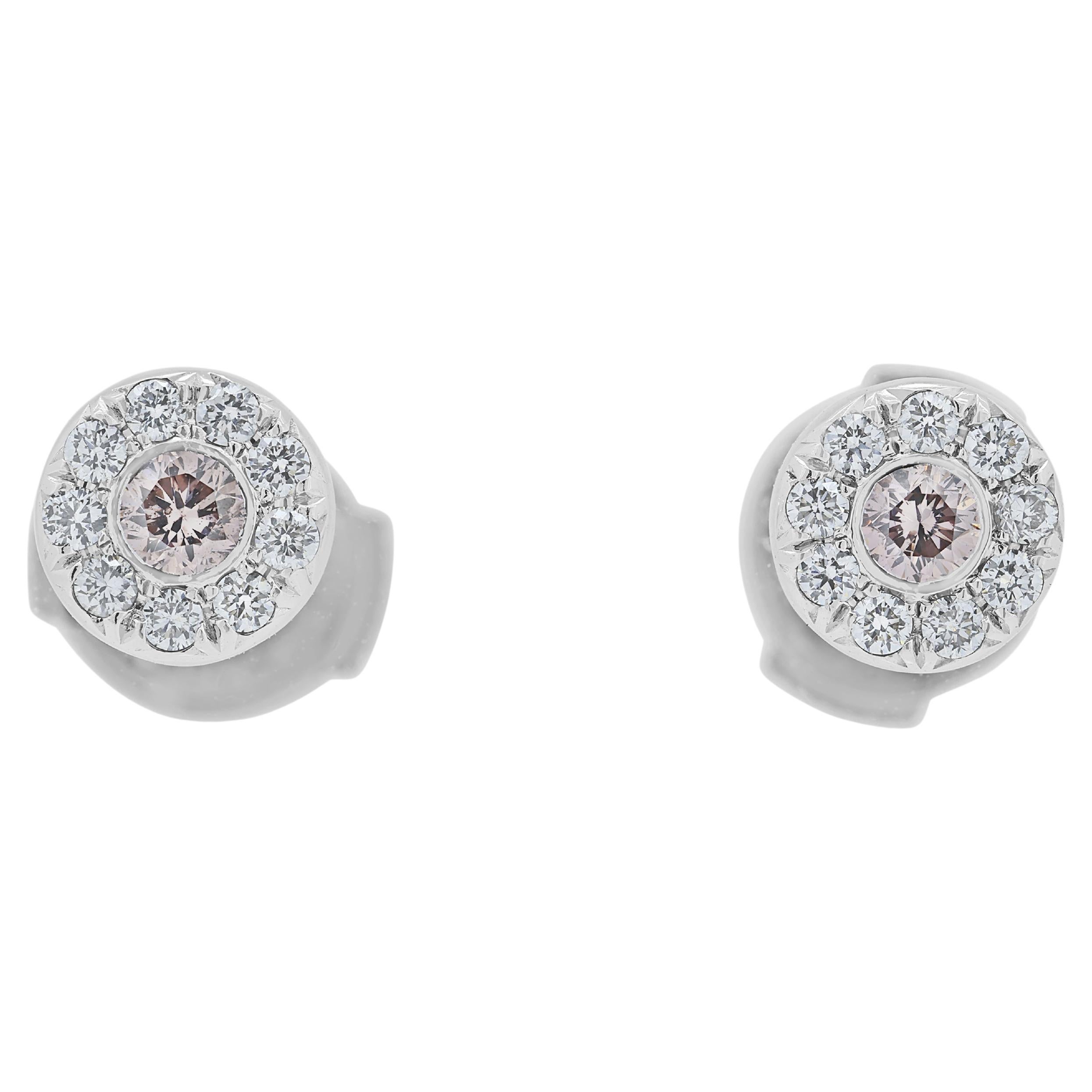 Clous d'oreilles chics en or blanc 18 carats avec diamants naturels roses et blancs de 0,21 carat en vente