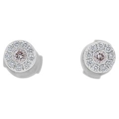 Clous d'oreilles chics en or blanc 18 carats avec diamants naturels roses et blancs de 0,21 carat