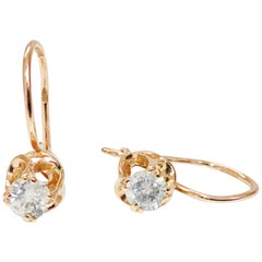 Chic 0.90 Carat Diamond Rose Gold French Hook Earrings