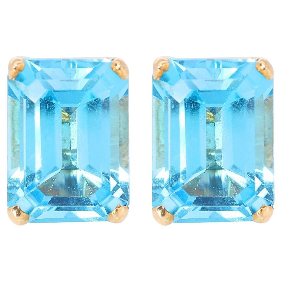 Chic 14K Yellow Gold Blue Topaz Stud Earrings For Sale