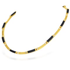 Chic 18K Gold Black Onyx & Diamond Choker Necklace