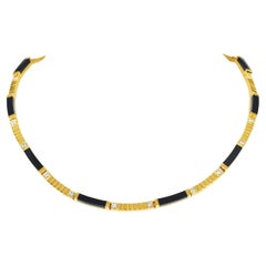 Chic 18K Gold Black Onyx & Diamond Choker Necklace