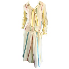 Chic 1920s Ivory ' Candy Stripe ' Silk Drop Waist Vintage 20s Day Dress