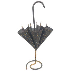 Chic 1930s French Painted Toleware Umbrella Motif Vase