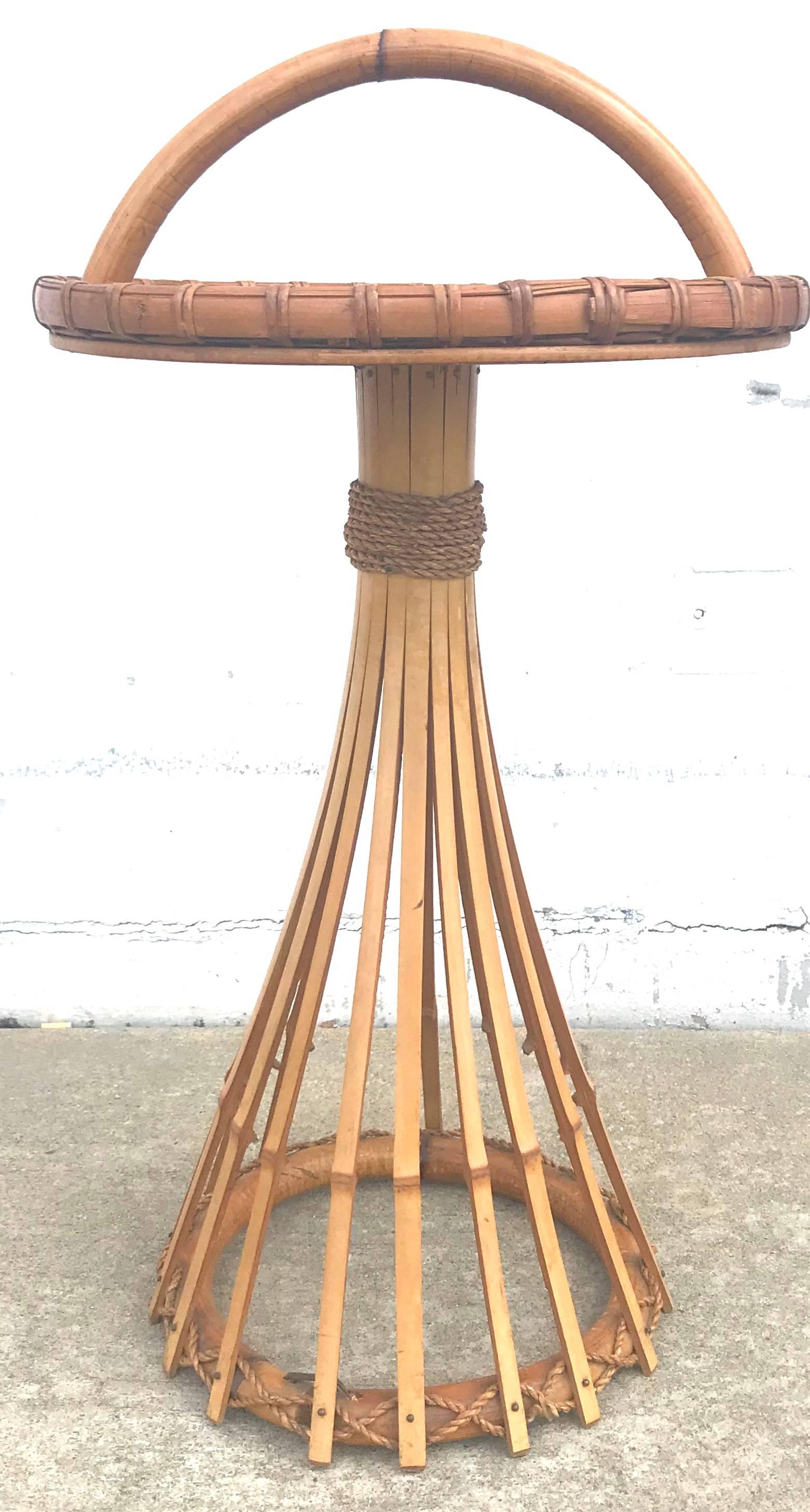 Mid-20th Century Chic 1950s French Bamboo and Rattan Gueridon Table