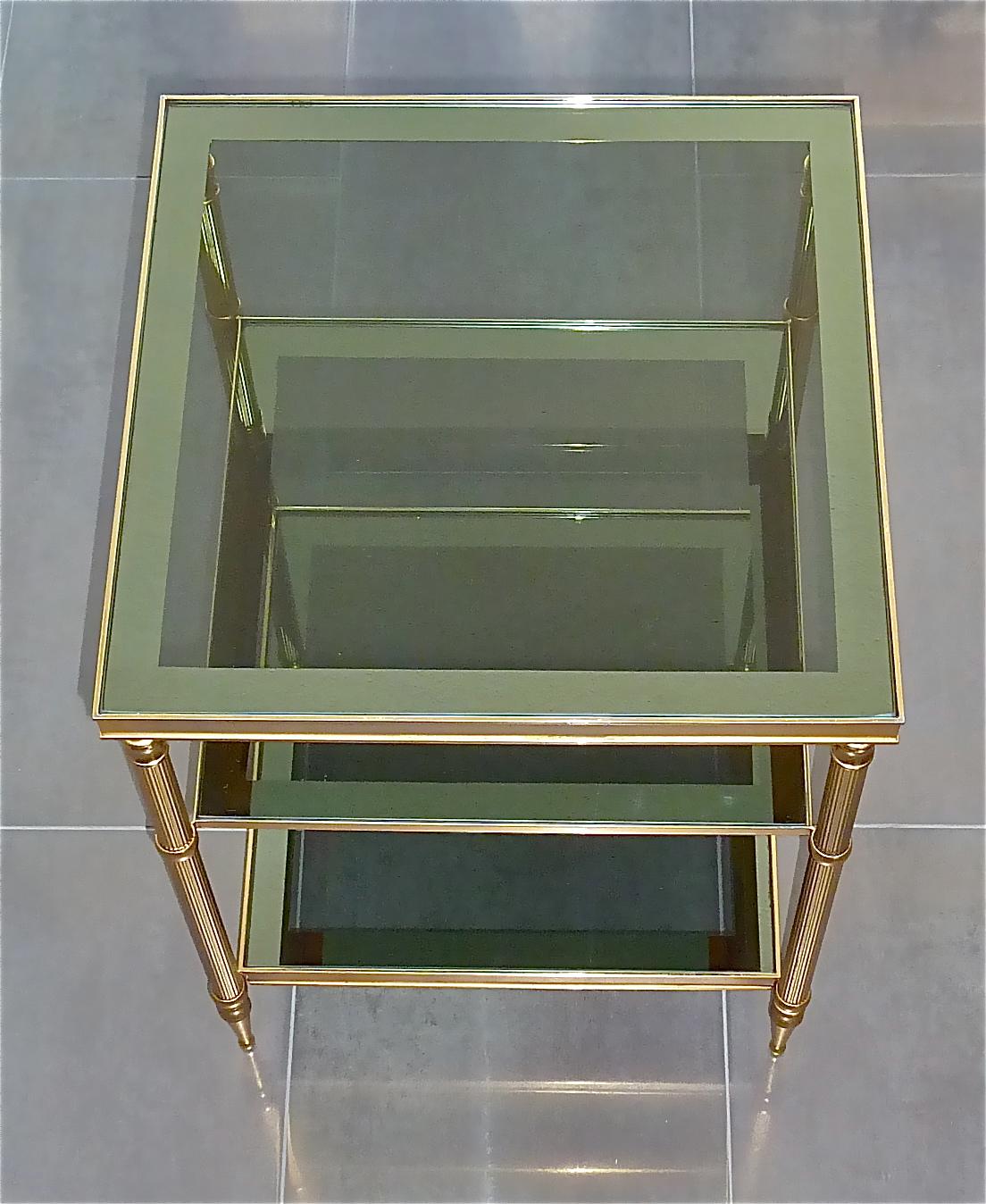 Chic 1950s Maison Baguès Side Sofa Couch Table Gilt Brass Mirror Glass Jansen For Sale 6