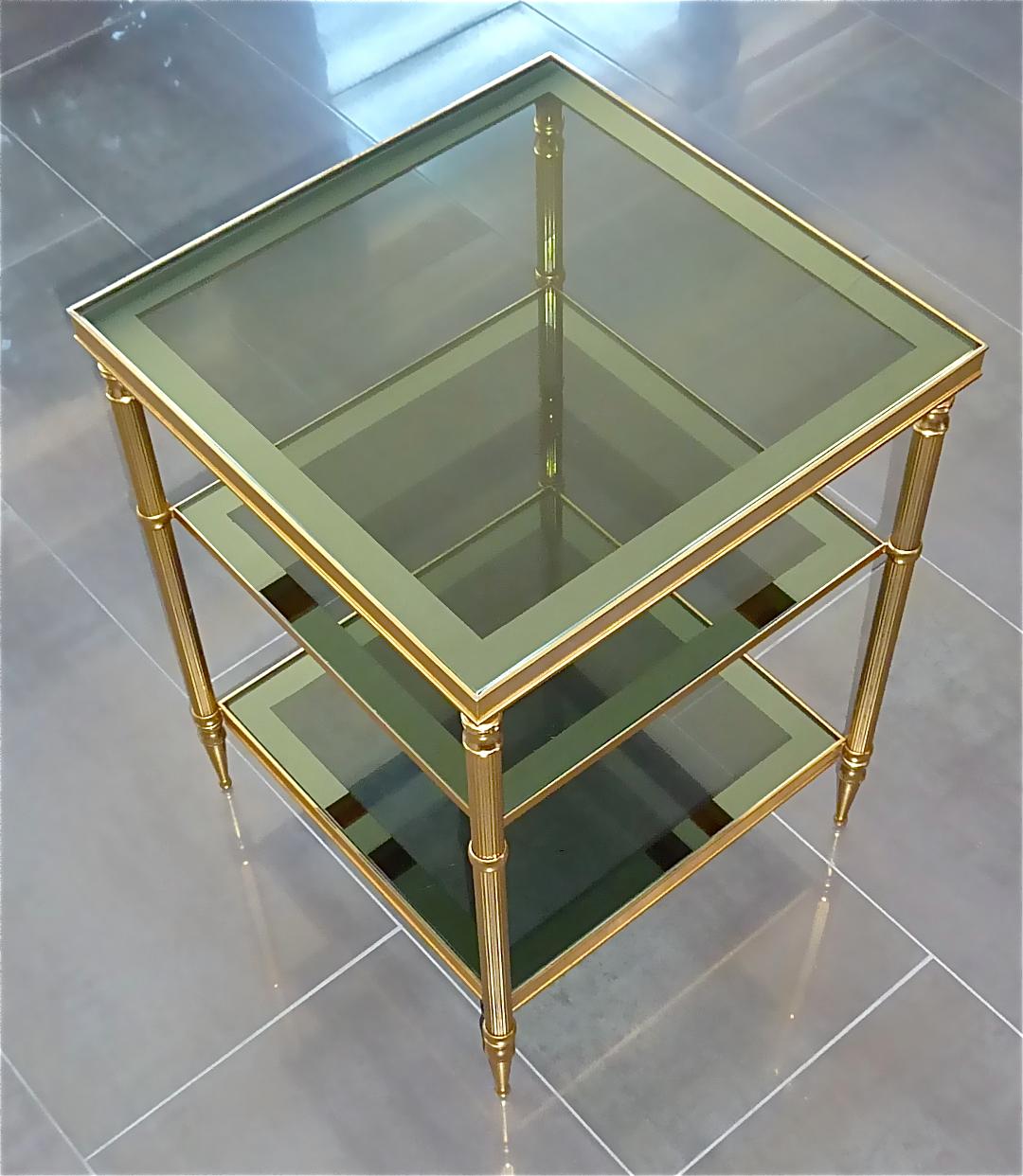 Chic 1950s Maison Baguès Side Sofa Couch Table Gilt Brass Mirror Glass Jansen For Sale 7