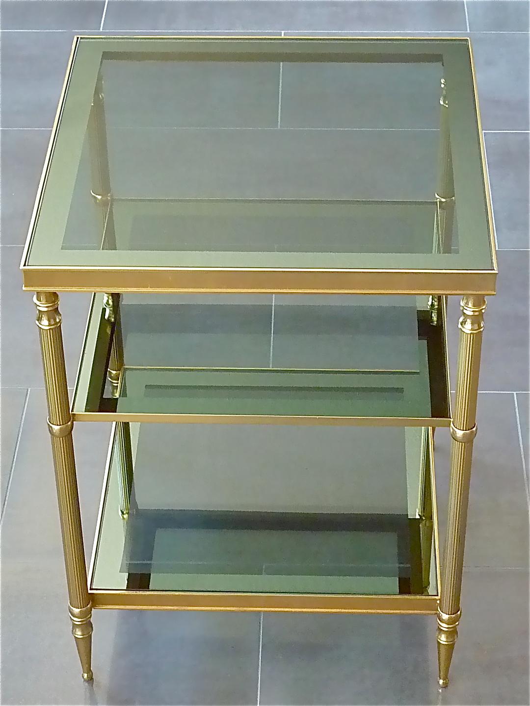 French Chic 1950s Maison Baguès Side Sofa Couch Table Gilt Brass Mirror Glass Jansen For Sale
