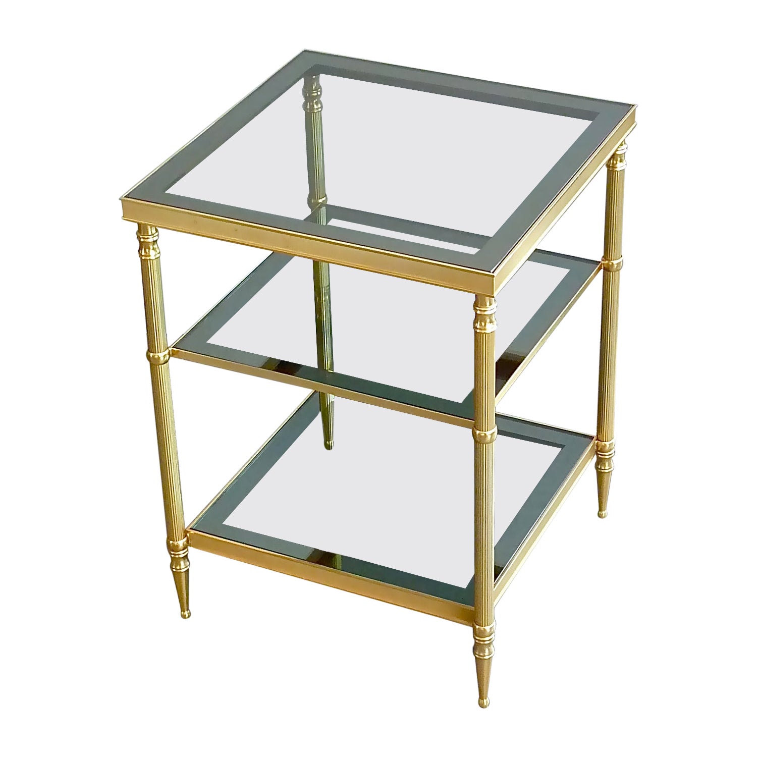 Chic 1950s Maison Baguès Side Sofa Couch Table Gilt Brass Mirror Glass Jansen For Sale