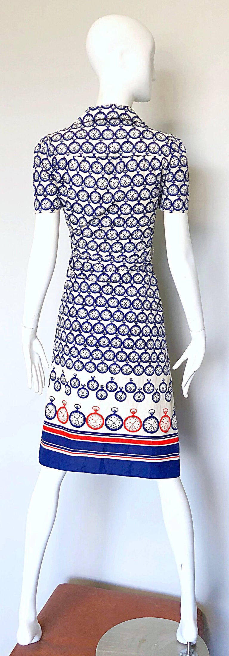 Chic 1950s Pocket Watch Novelty Print Red White  and Blue 