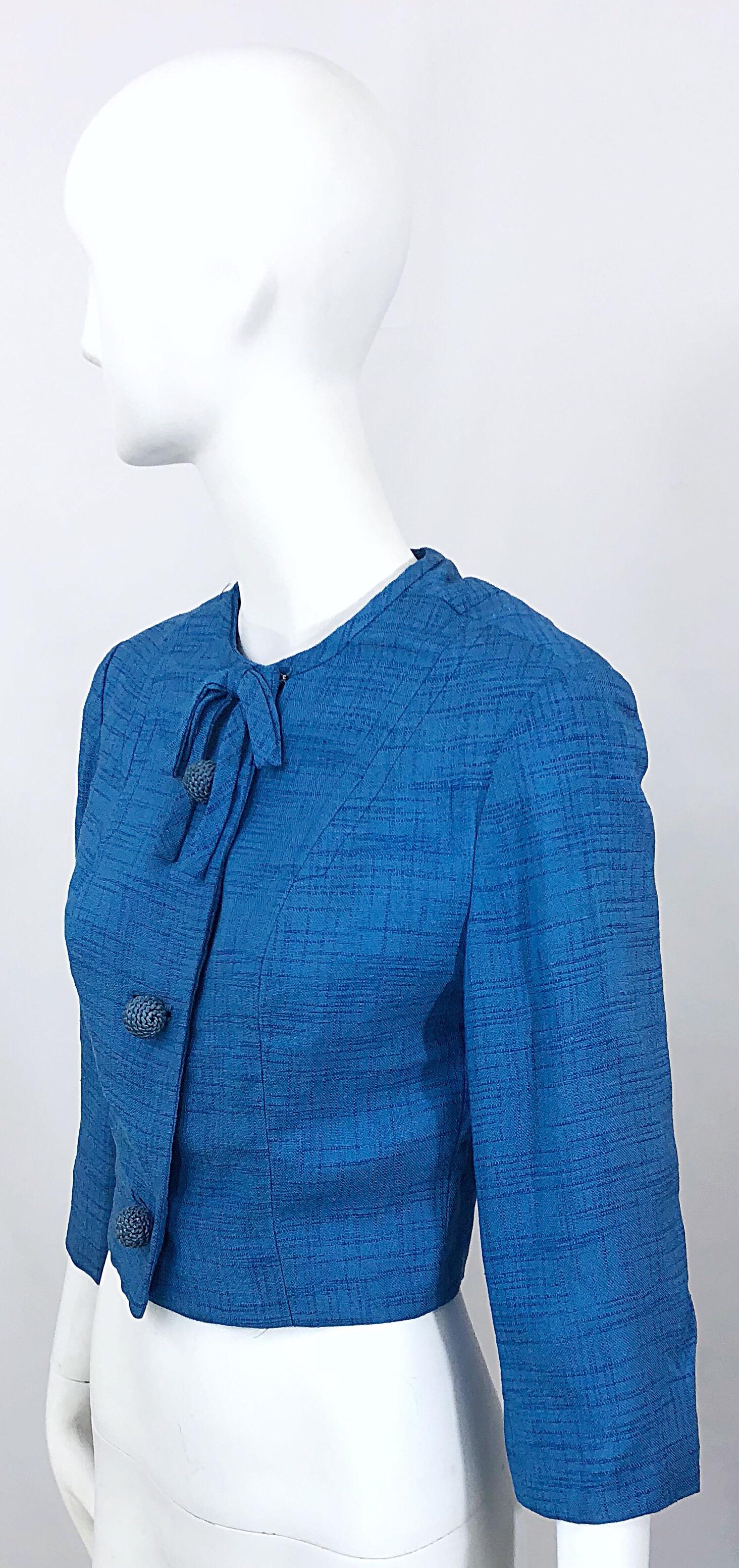 Chic 1950s Robins Egg Blue Silk Vintage 50s Cropped Jacket  For Sale 4