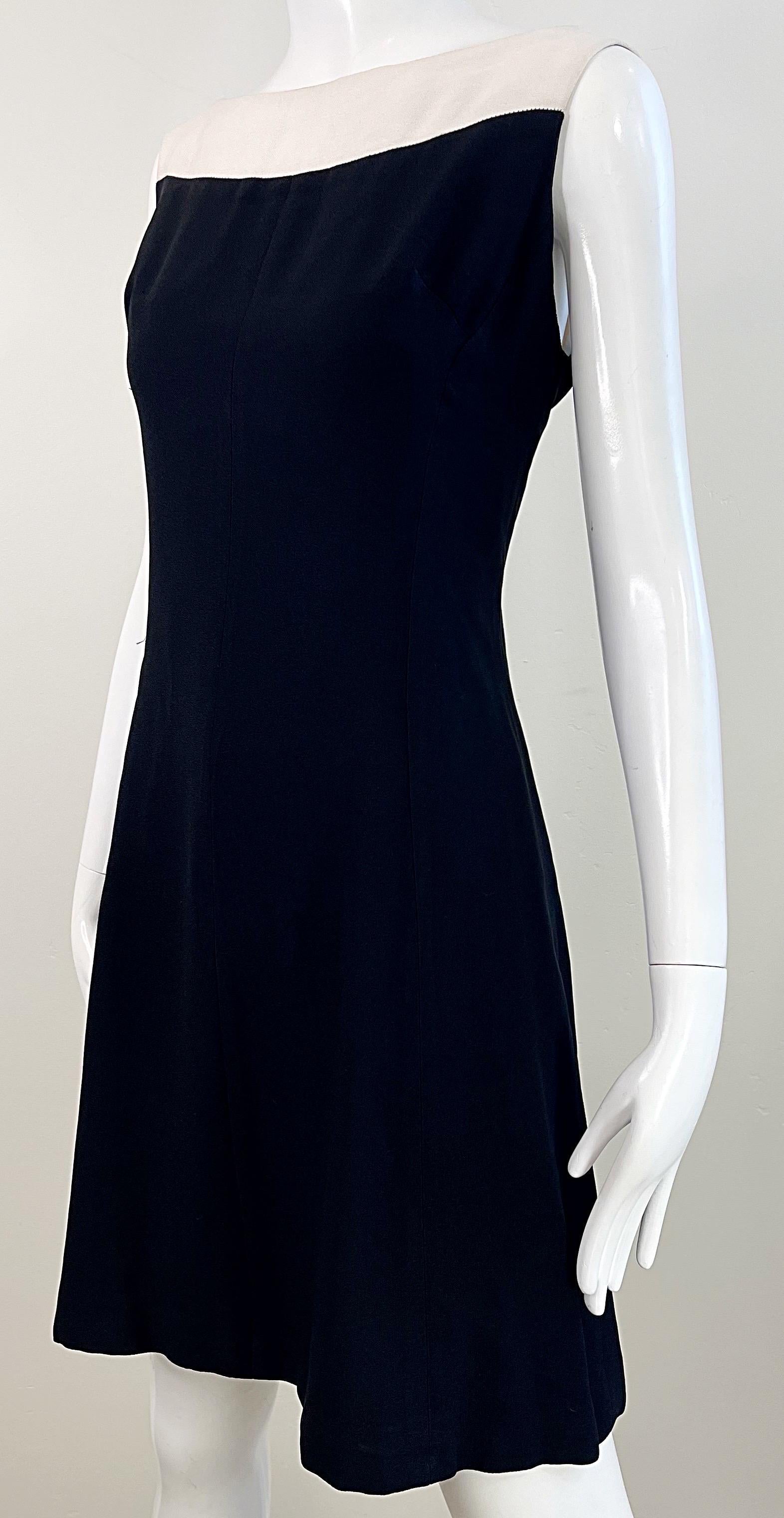 Chic 1960s Black and White Silk Crepe Rhinestone A Line Vintage 60s Dress 9