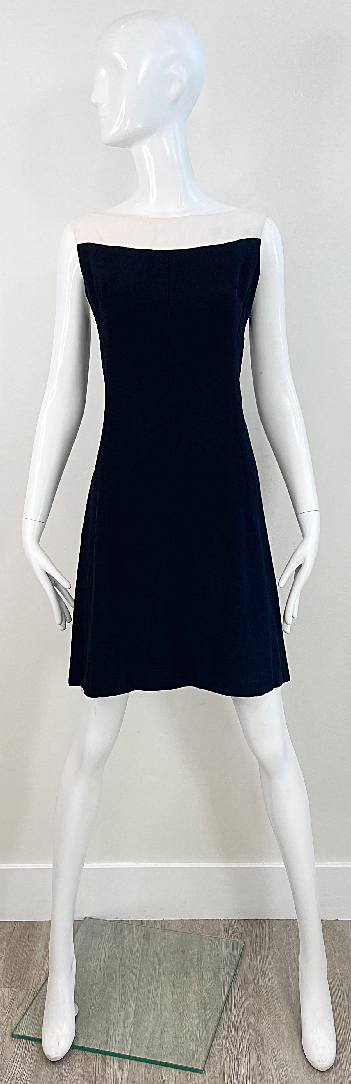 Chic 1960s Black and White Silk Crepe Rhinestone A Line Vintage 60s Dress 10