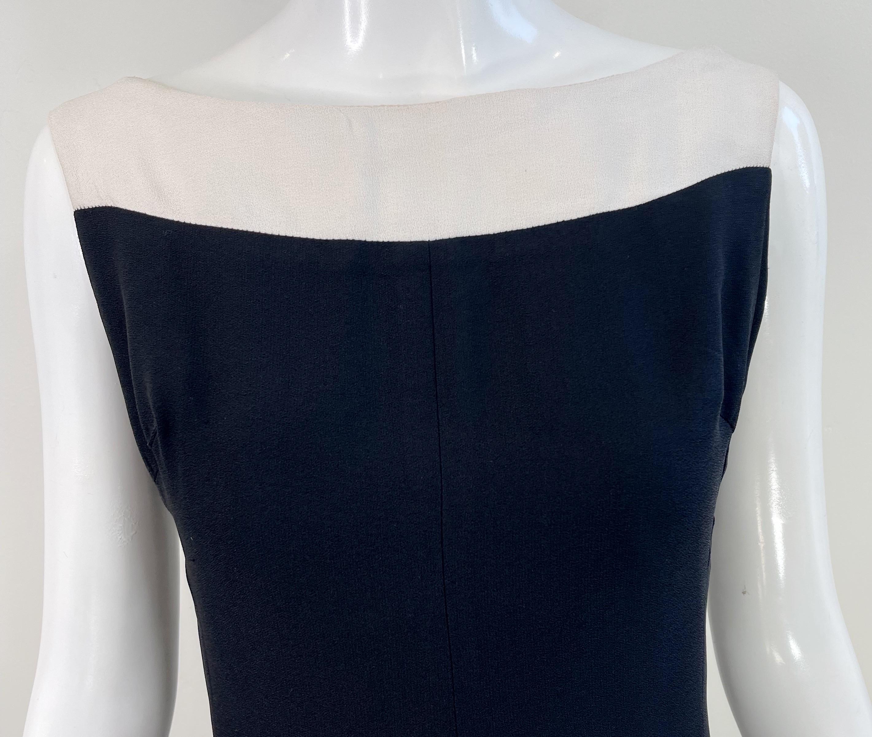 Chic 1960s Black and White Silk Crepe Rhinestone A Line Vintage 60s Dress 1