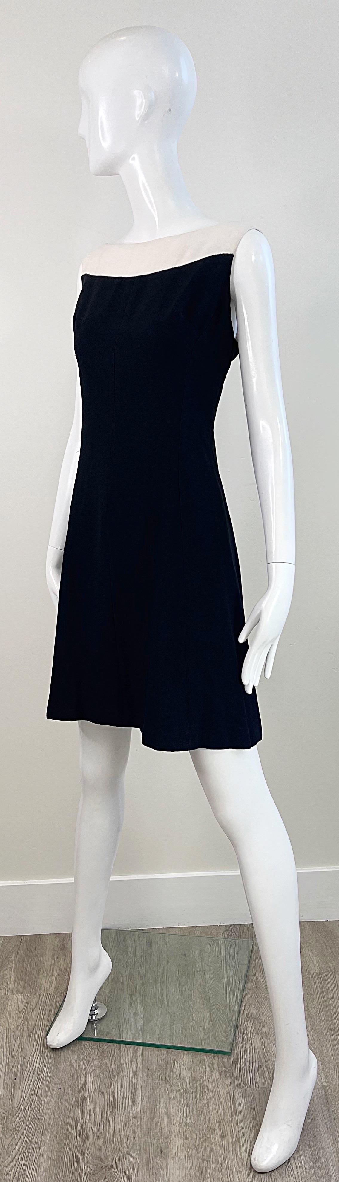 Chic 1960s Black and White Silk Crepe Rhinestone A Line Vintage 60s Dress 5