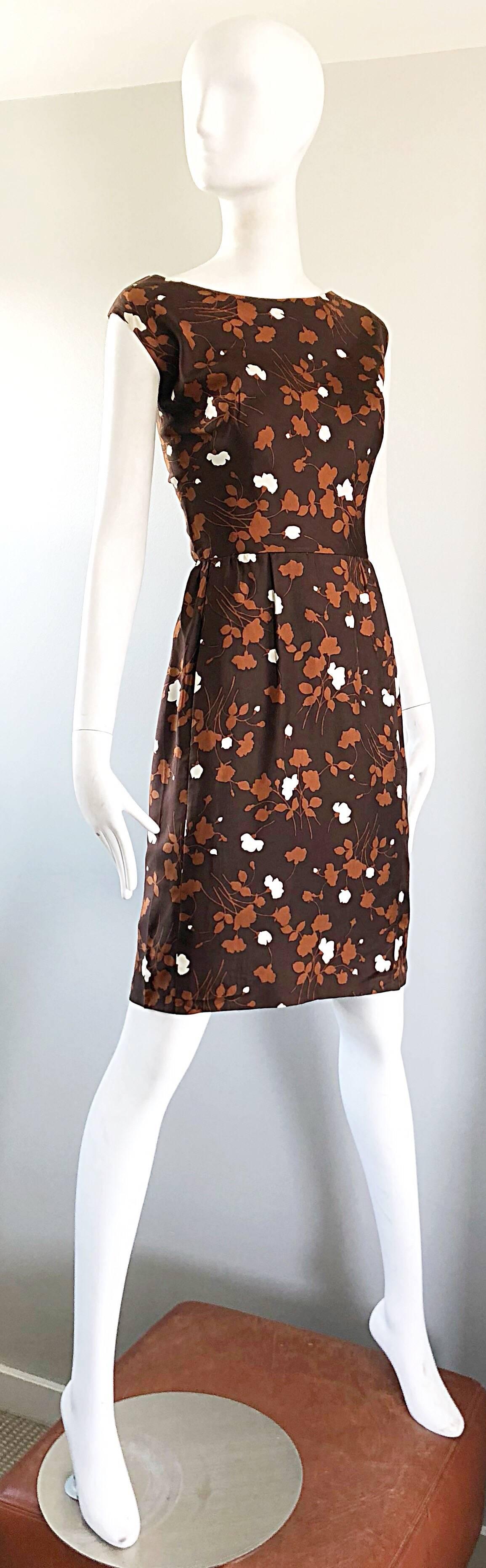 1960s Brown + Rust Chic Silk Dress and 3/4 Sleeves Jacket Vintage 60s Suit Set For Sale 7