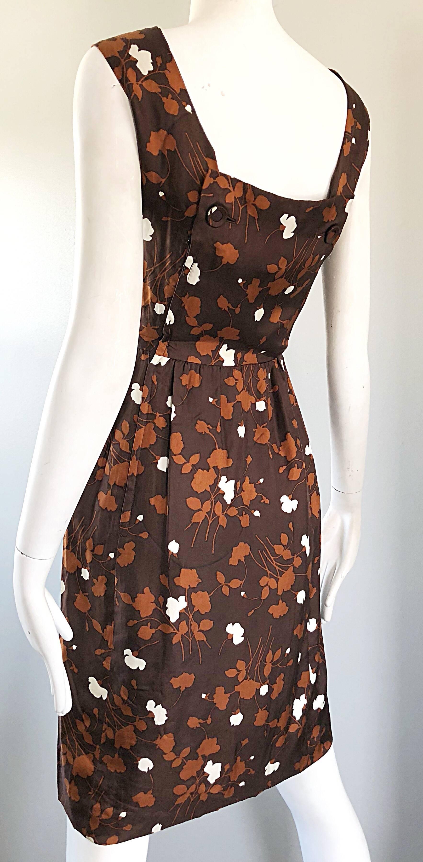 1960s Brown + Rust Chic Silk Dress and 3/4 Sleeves Jacket Vintage 60s Suit Set For Sale 8