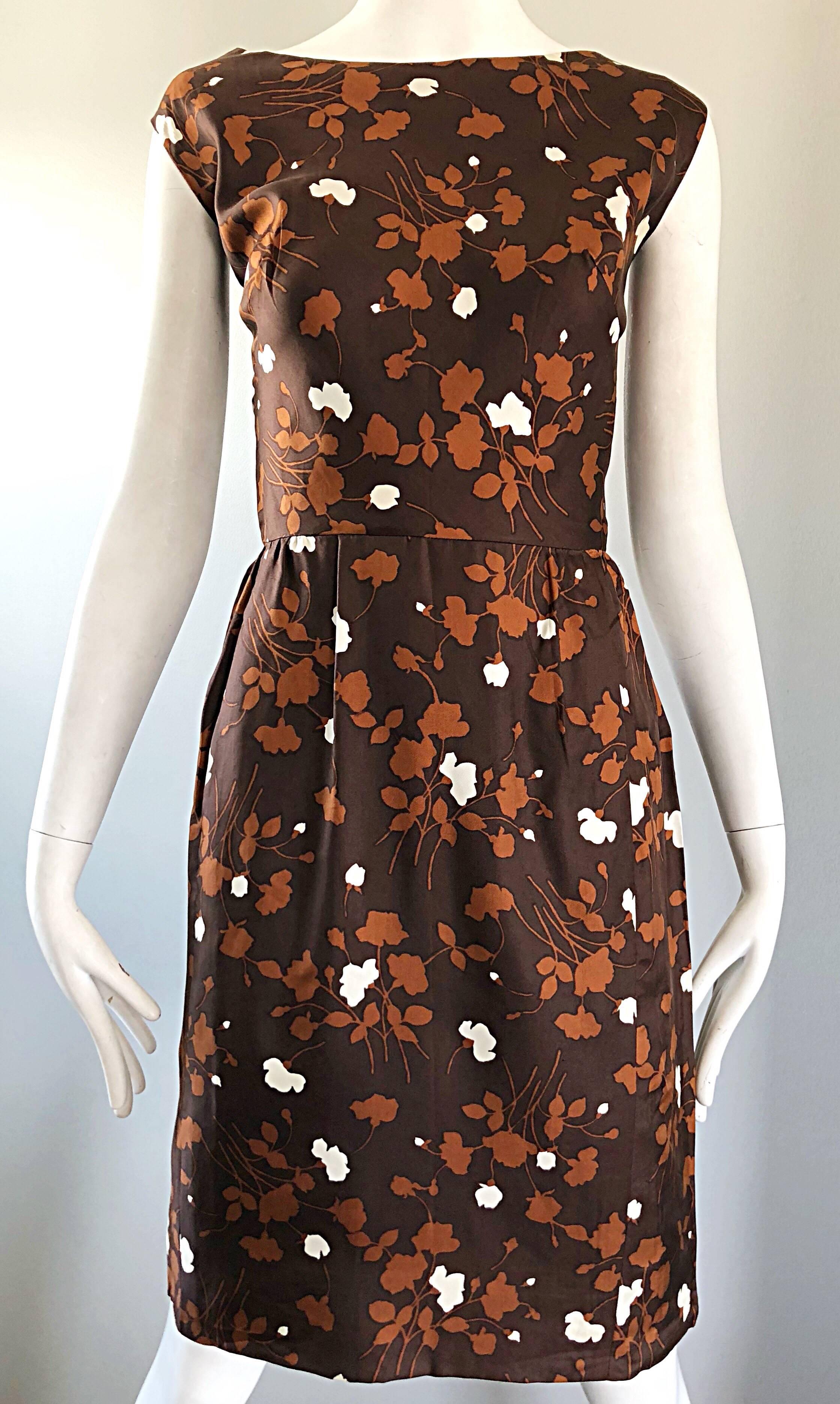 1960s Brown + Rust Chic Silk Dress and 3/4 Sleeves Jacket Vintage 60s Suit Set For Sale 9