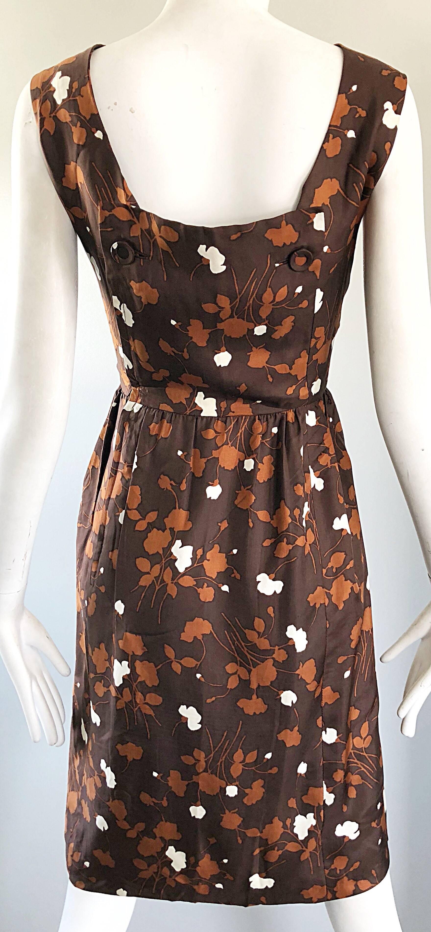 Ensemble robe en soie marron + rouille chic des années 1960 et veste à manches 3/4 des années 60 en vente 10