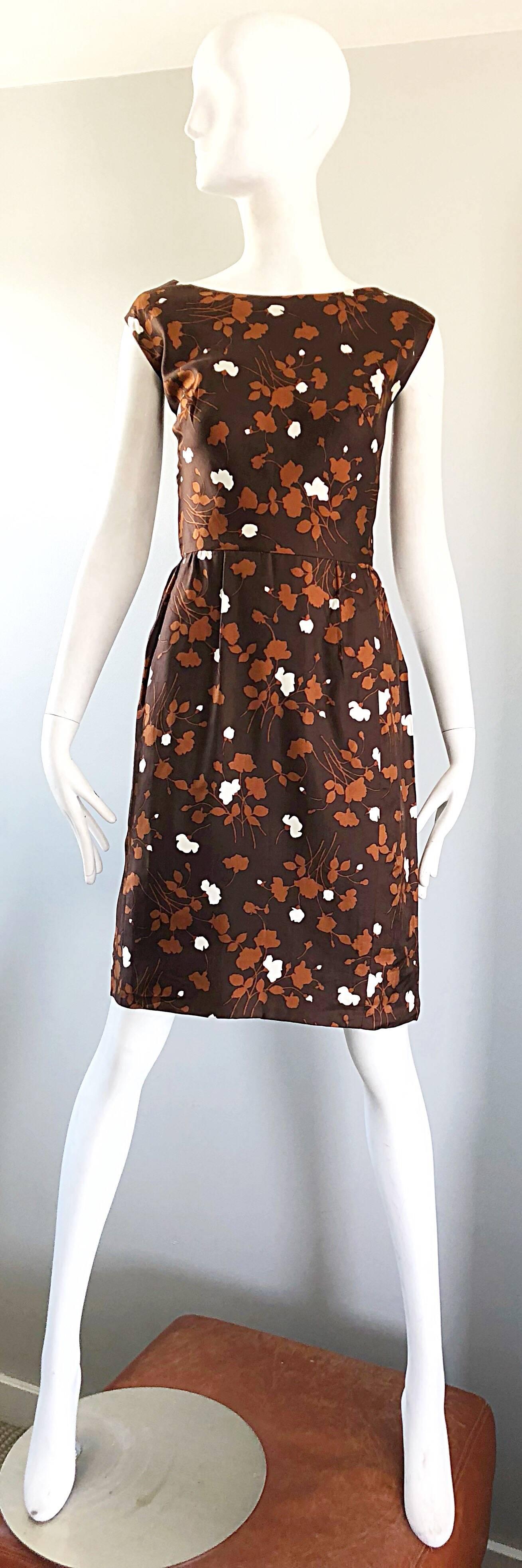 1960s Brown + Rust Chic Silk Dress and 3/4 Sleeves Jacket Vintage 60s Suit Set For Sale 12