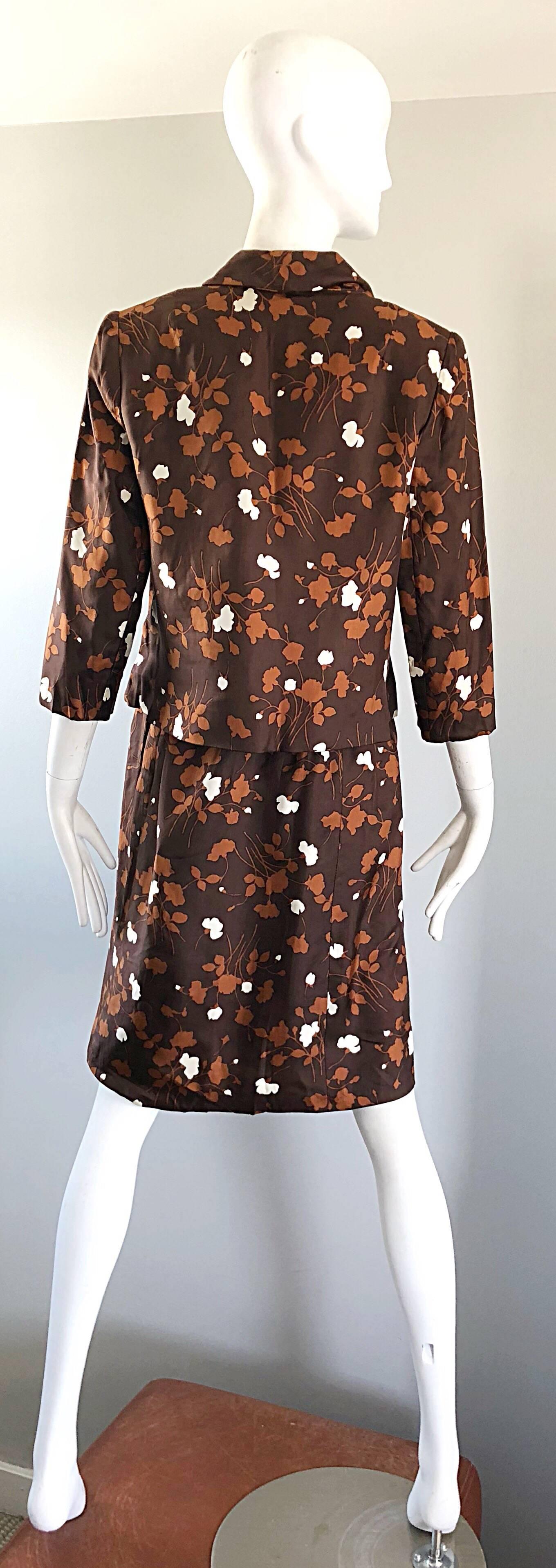 1960s Brown + Rust Chic Silk Dress and 3/4 Sleeves Jacket Vintage 60s Suit Set For Sale 13