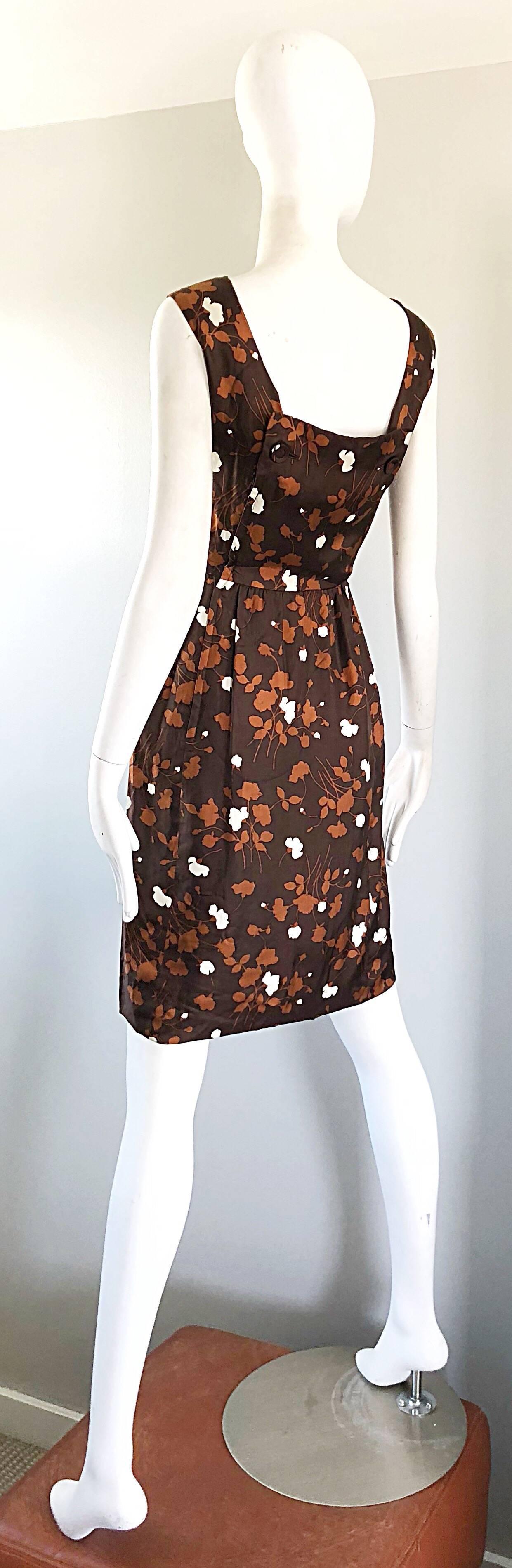 1960s Brown + Rust Chic Silk Dress and 3/4 Sleeves Jacket Vintage 60s Suit Set For Sale 15