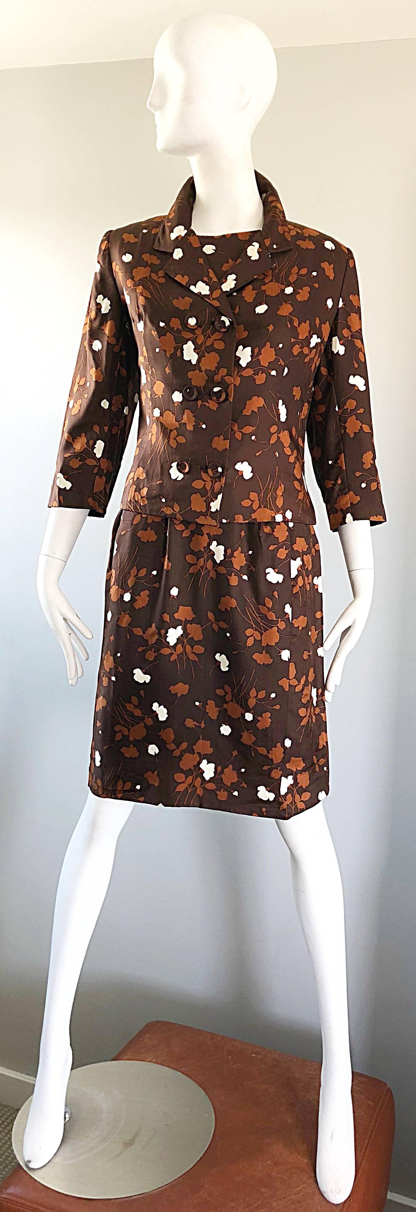 1960s Brown + Rust Chic Silk Dress and 3/4 Sleeves Jacket Vintage 60s Suit Set For Sale 16