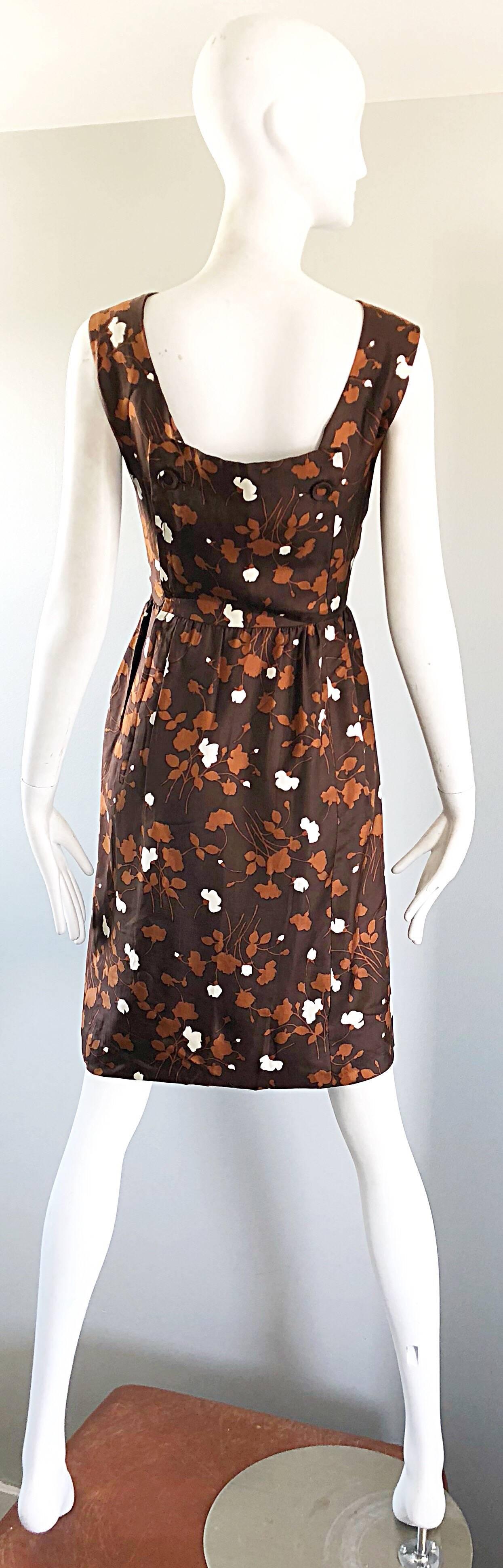 Ensemble robe en soie marron + rouille chic des années 1960 et veste à manches 3/4 des années 60 Pour femmes en vente