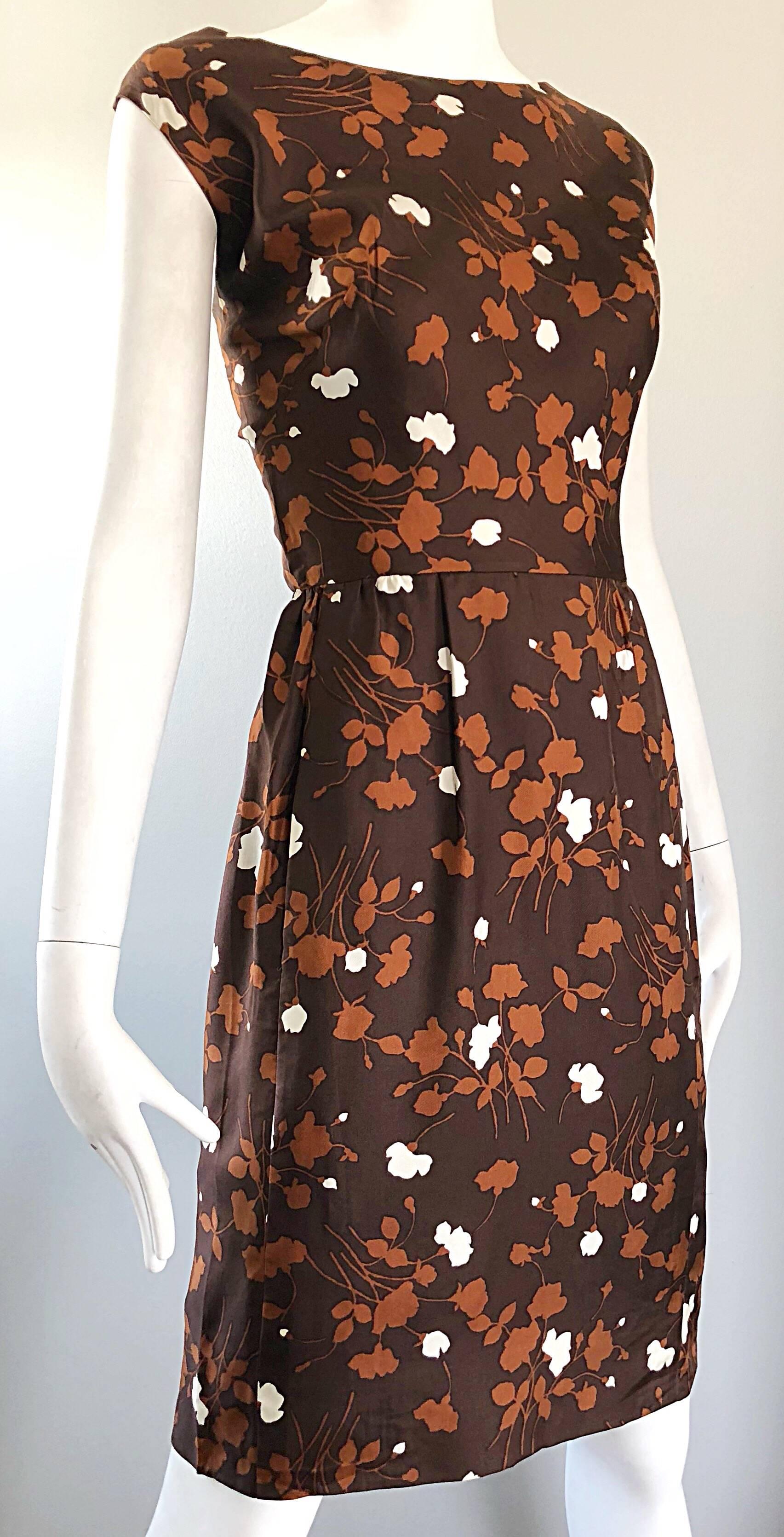 1960s Brown + Rust Chic Silk Dress and 3/4 Sleeves Jacket Vintage 60s Suit Set For Sale 4