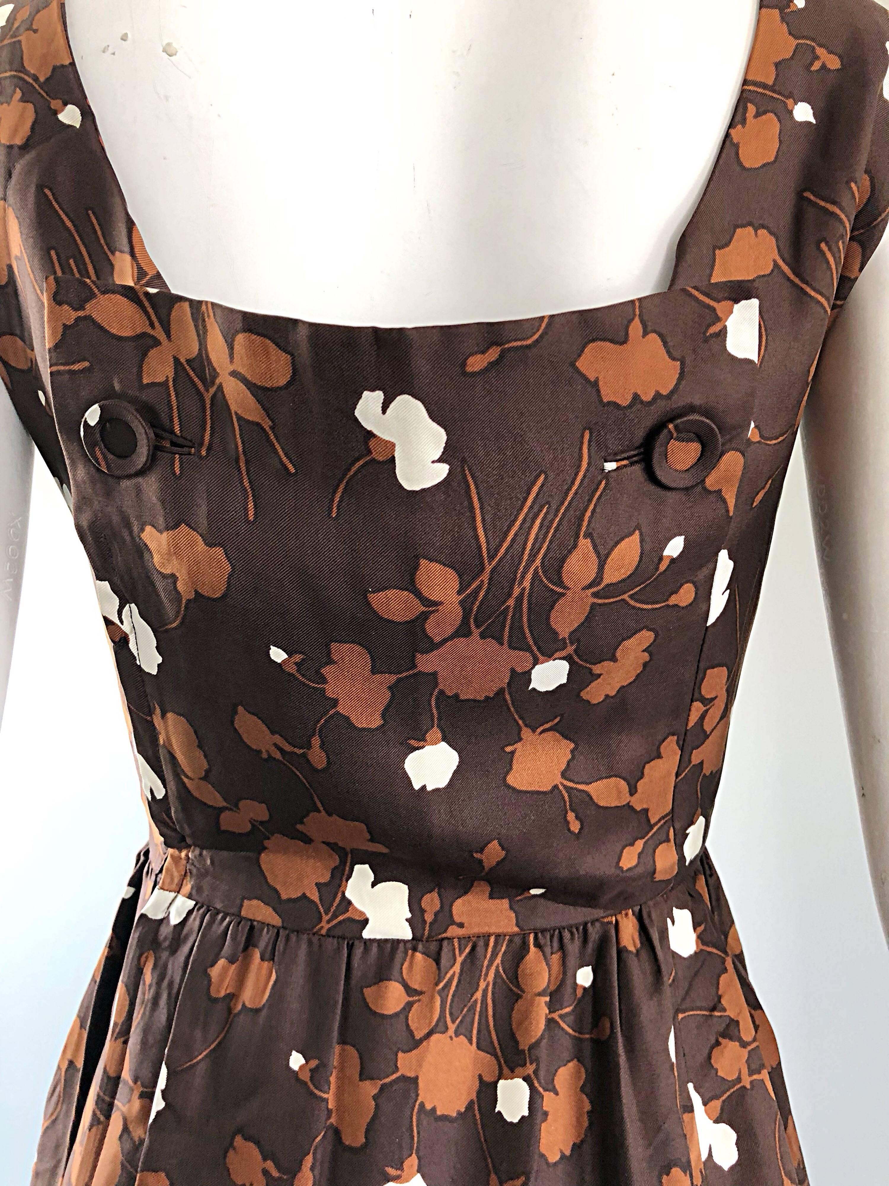 Ensemble robe en soie marron + rouille chic des années 1960 et veste à manches 3/4 des années 60 en vente 4