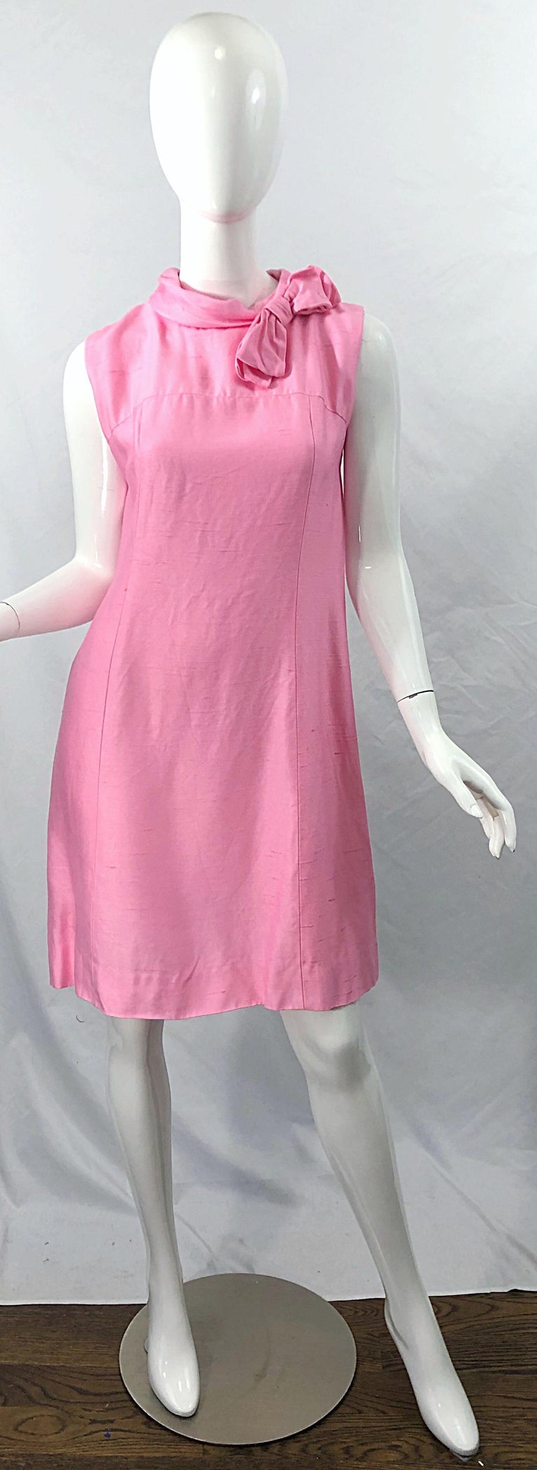 Chic 1960s Bubblegum Pink Jackie O Style Vintage 60s Raw Silk Bow